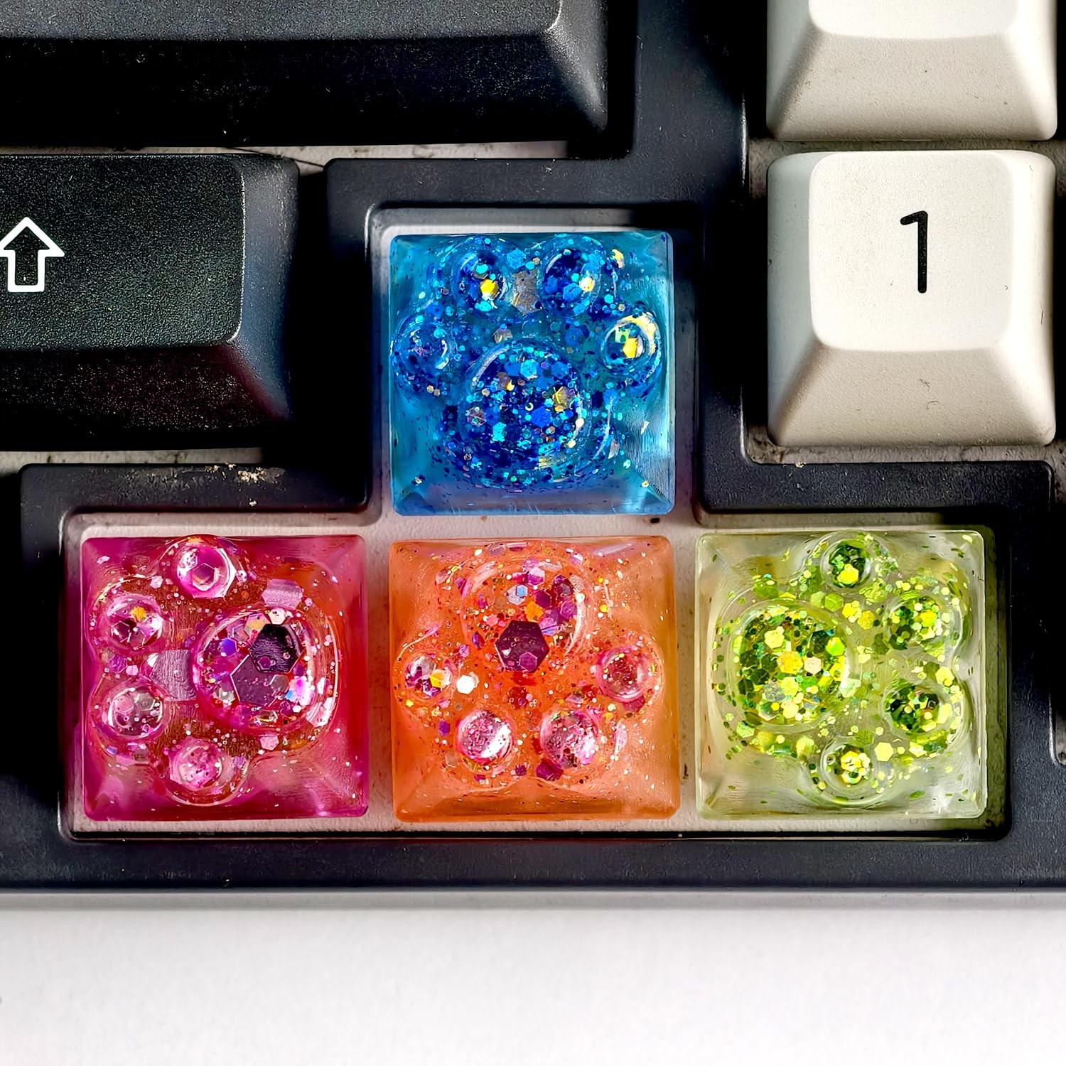 4 PCS Cute Transparent Resin Cat Artisan Keycap Paw OEM Profile 1U Cherry MX
