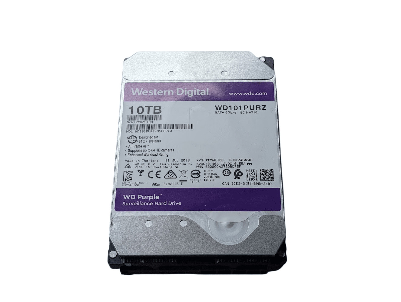 WD Purple 10TB WD101PURZ SATA 6gb/s 3.5" Hard Disk Drive Surveillance