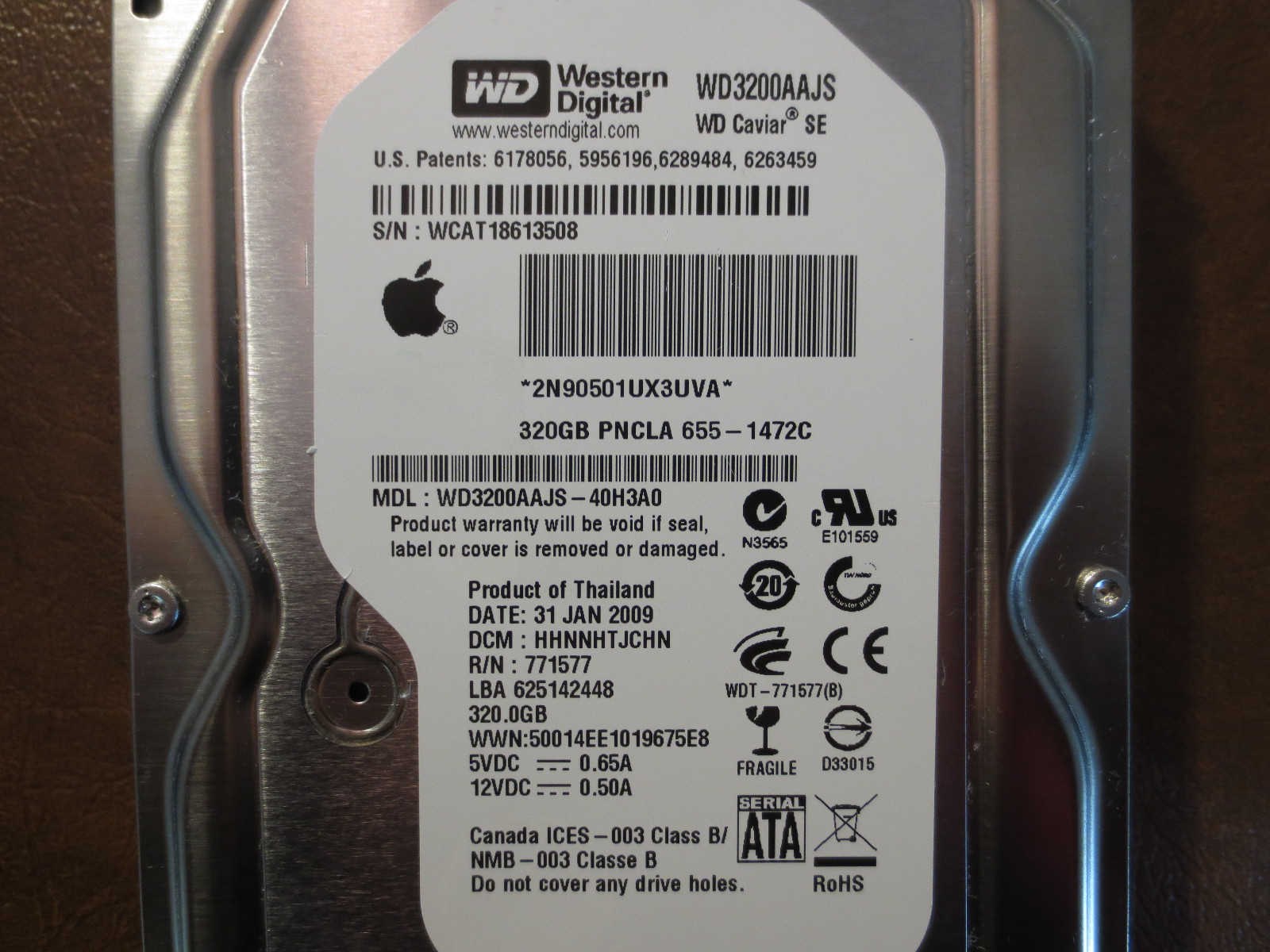Western Digital WD3200AAJS-40H3A0 DCM:HHNNHTJCHN Apple#655-1472C 320gb Sata HDD