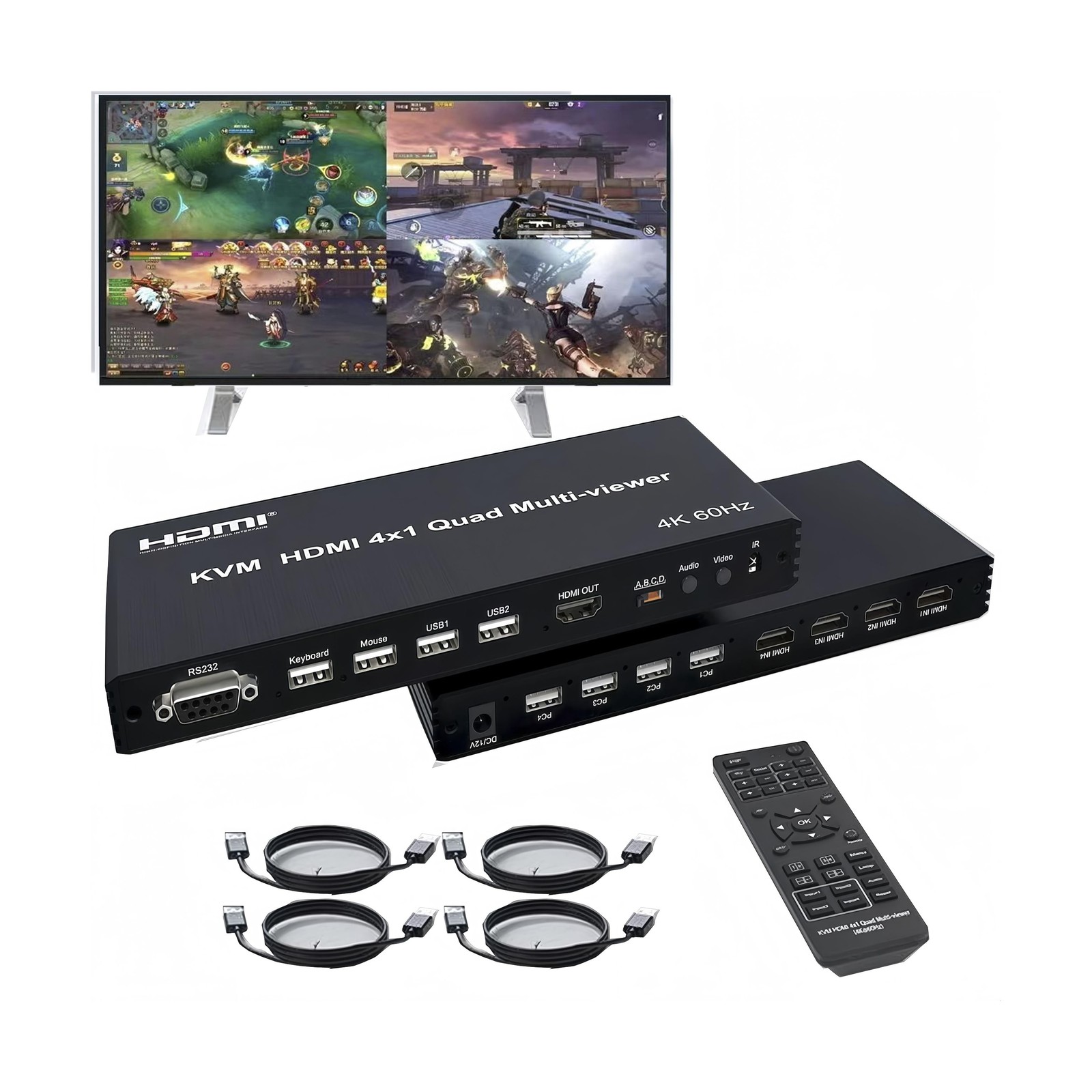 4K HDMI Multiviewer 4X1 with KVM PIP,4HDMI/4PC in 1 Out Seamless Switch 1 2 3...