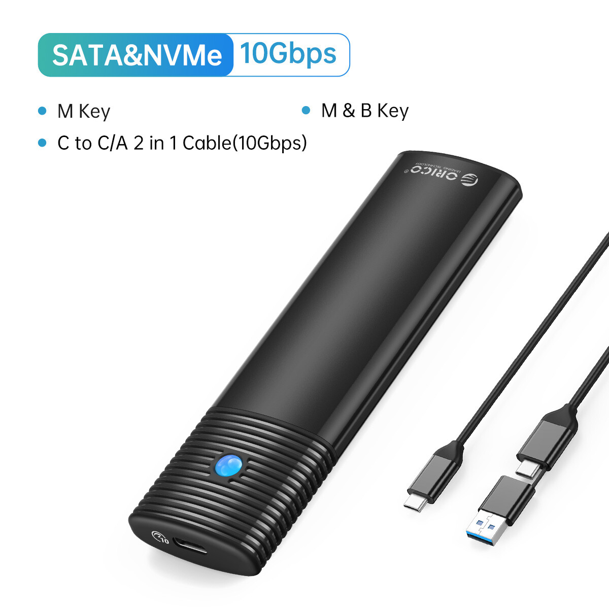 ORICO Dual Protocol M.2 SSD Enclosure, USB 3.2 10Gbps Adapter with 2-in-1 Cable
