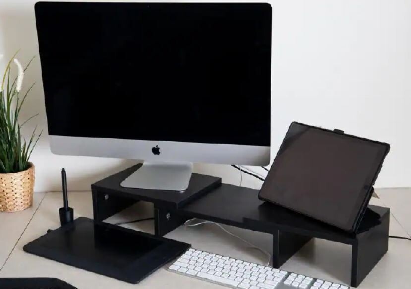 Mind Reader 2 Tier Adjustable Monitor Riser, Black (MDFMOND-BLK)
