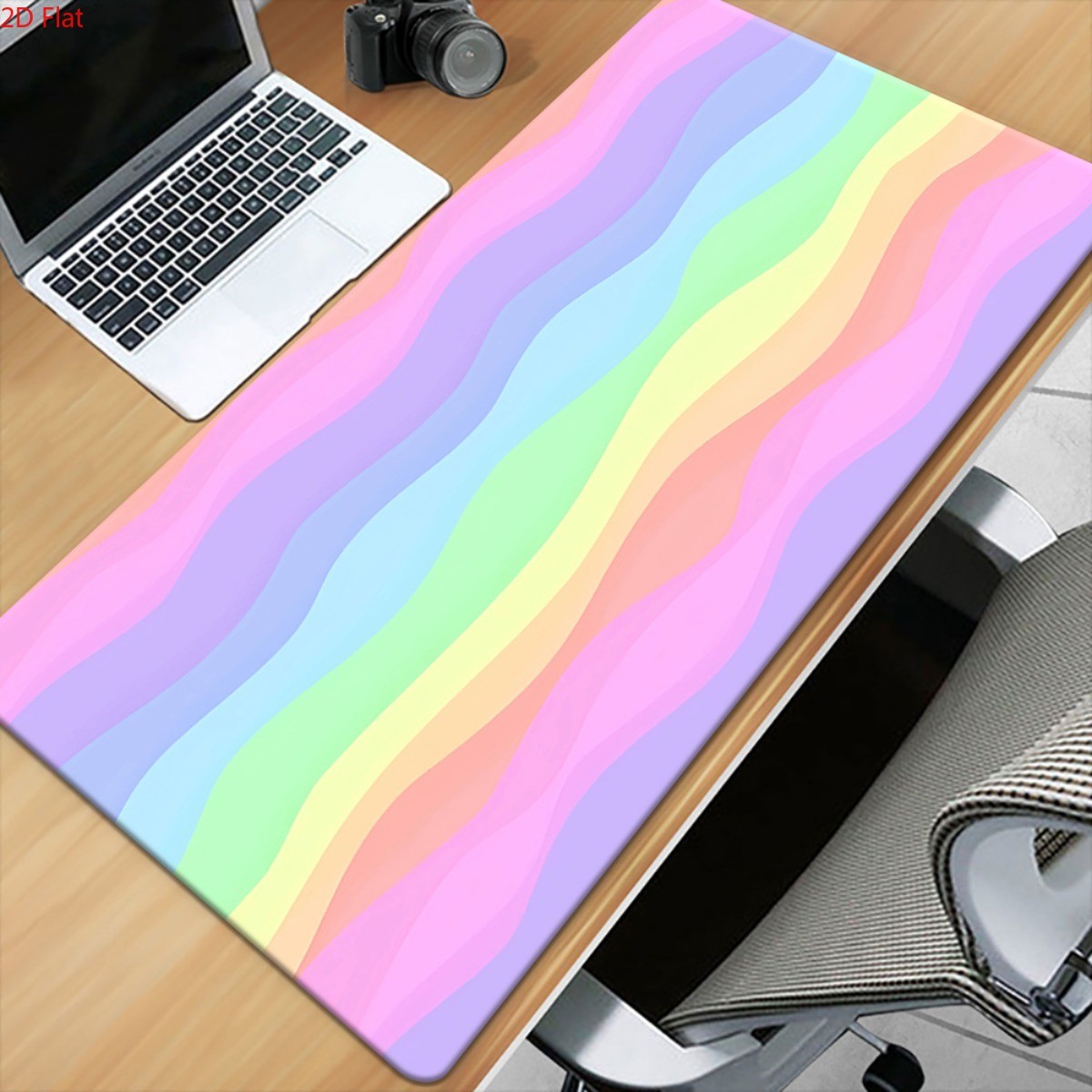 2D Flat, Colorful Wave-Patterned Desk Pad, a Multifunctional XXL Mousepad Suit