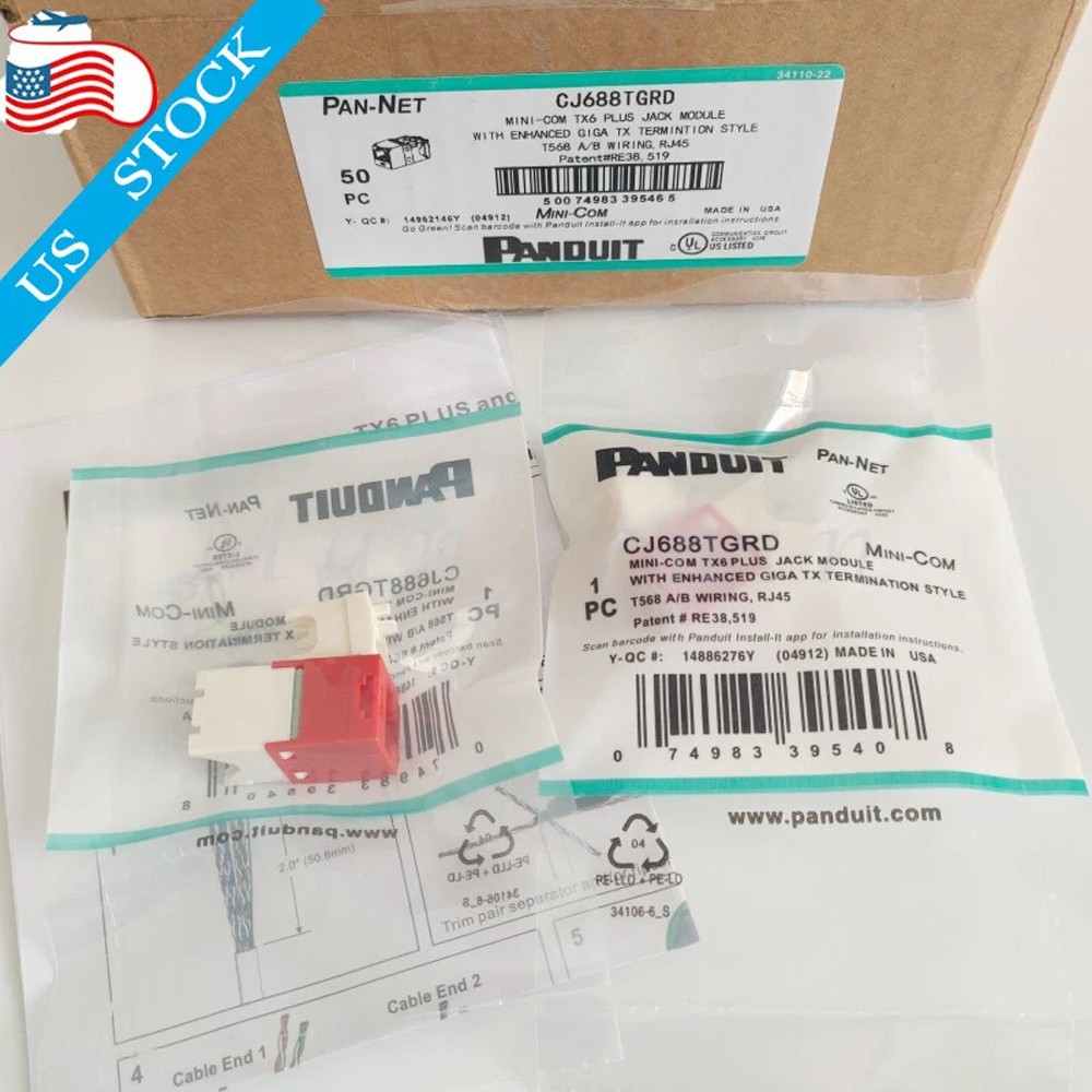 For Panduit Giga TX Cat6 jack Red CJ688TGRD BOX OF 50.  US