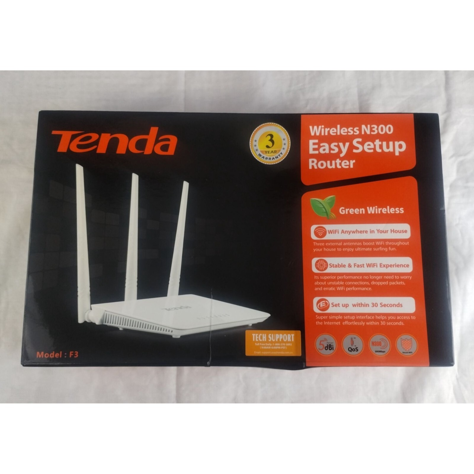 Tenda F3 White Wireless N300 Electronic/Setup Router SKU 2805