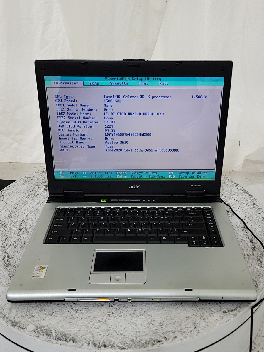 ACER ASPIRE 3610 PC Laptop INTEL CELERON M 512MB SEE NOTES