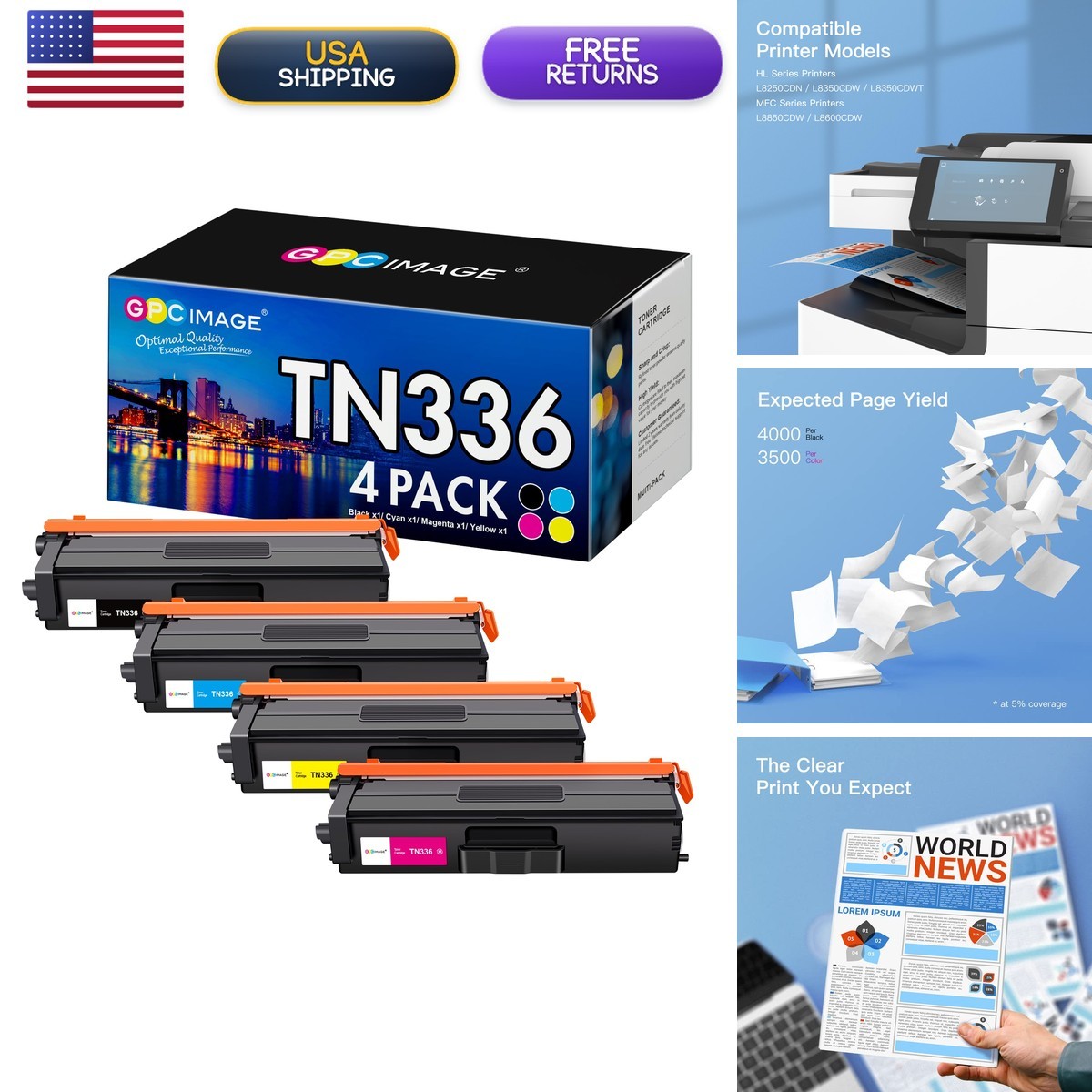 GPC Image Toner Cartridge Compatible For Brother TN336 TN-336 TN-331 TN331