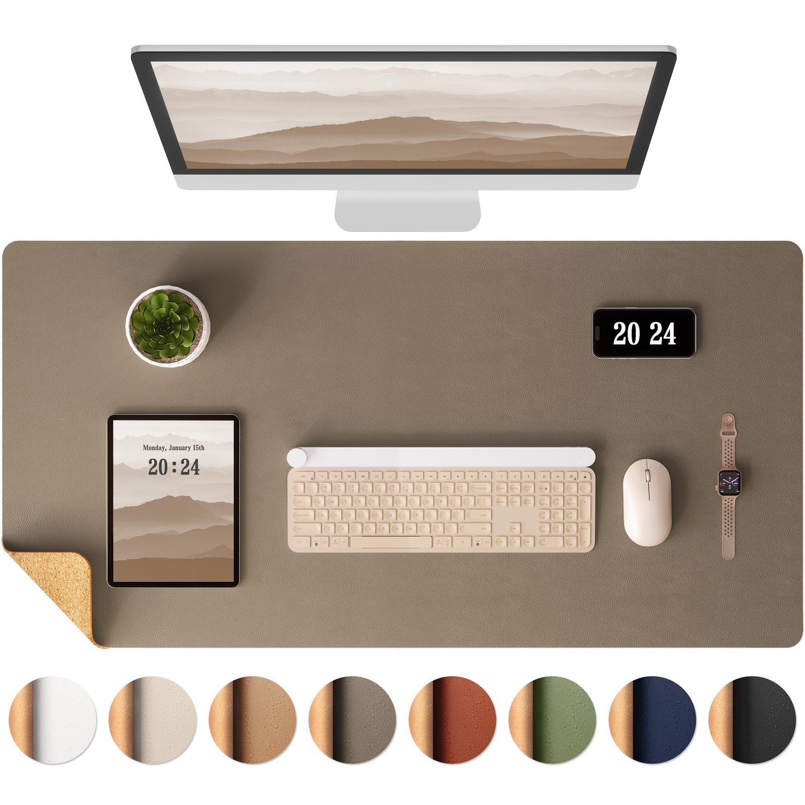 Aothia DualSided Desk Pad  Leather Desk Mat, Natural Cork Desk Pad Protector,...