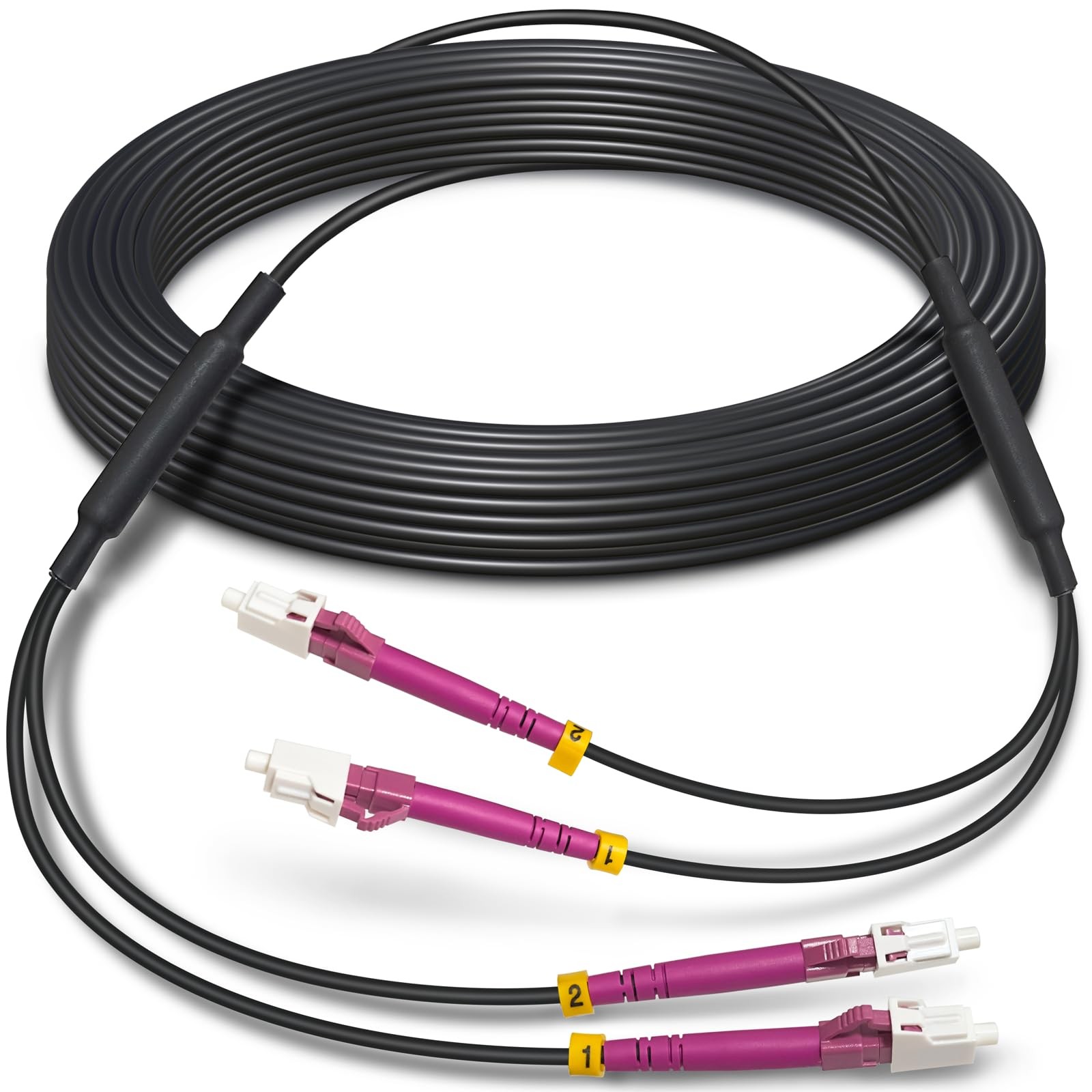 15ft/5m Armored OM4 LC to LC Fiber Patch Cable Multimode Duplex, LSZH Black
