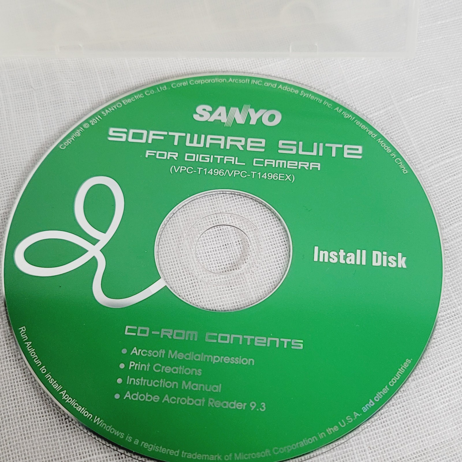 Sanyo Software Suite Install Disc For VPC-T1496 VPC-T1496EX, CD Rom 2011