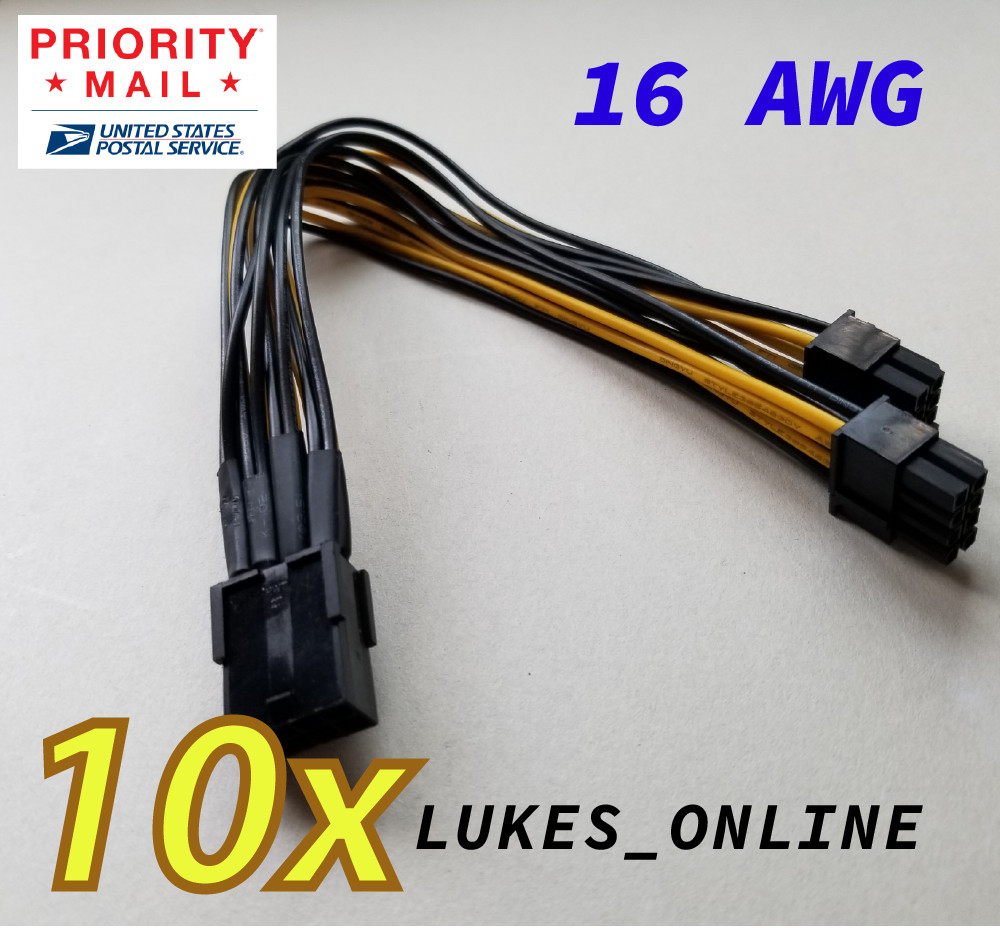 10x PCI-E 8-Pin To 6+2-Pin Splitter Cable Wire Adapter | Crypto Mine GPU  16 AWG
