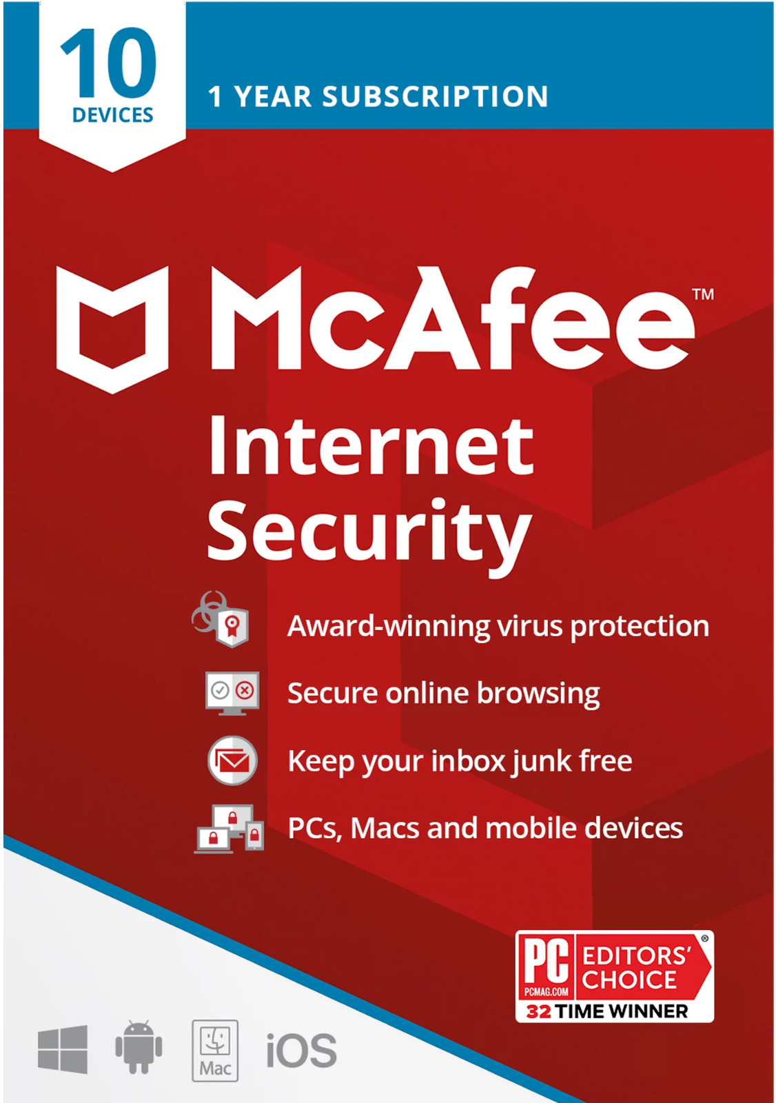 McAfee Internet Security 2024 10 Devices 1 Year Antivirus For PC,Mac,Android,iOS