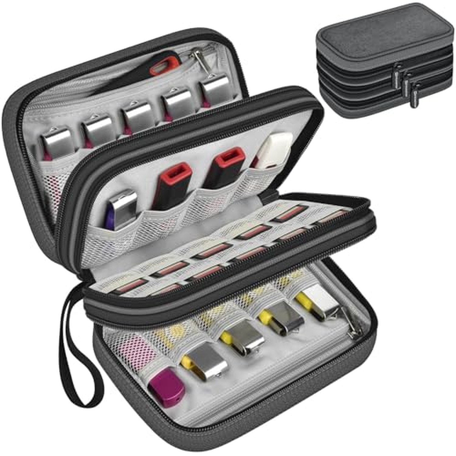 3-Layer USB Flash Drive Case, Holds 24 Drives and 10 SD Cards Grey