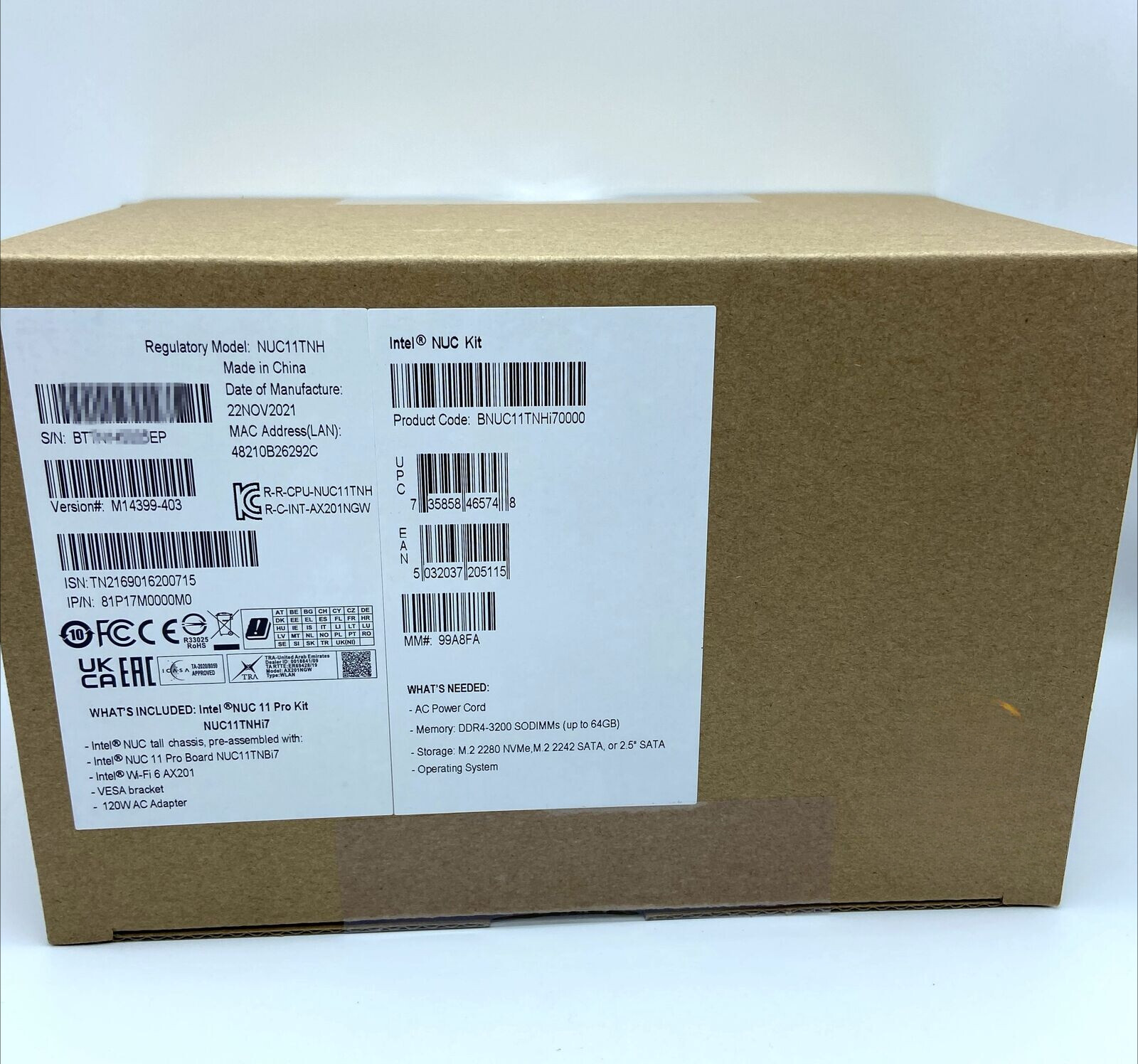 Intel 11 i7 Performance Core NUC11TNHi7 NUC BNUC11TNHi70000 Mini PC Kit Barebone