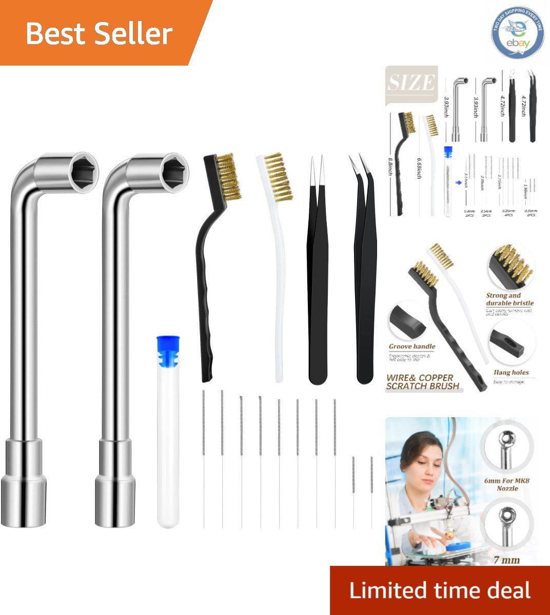 Complete 3D Printer Nozzle Wrench & Cleaning Kit with Storage Box Included