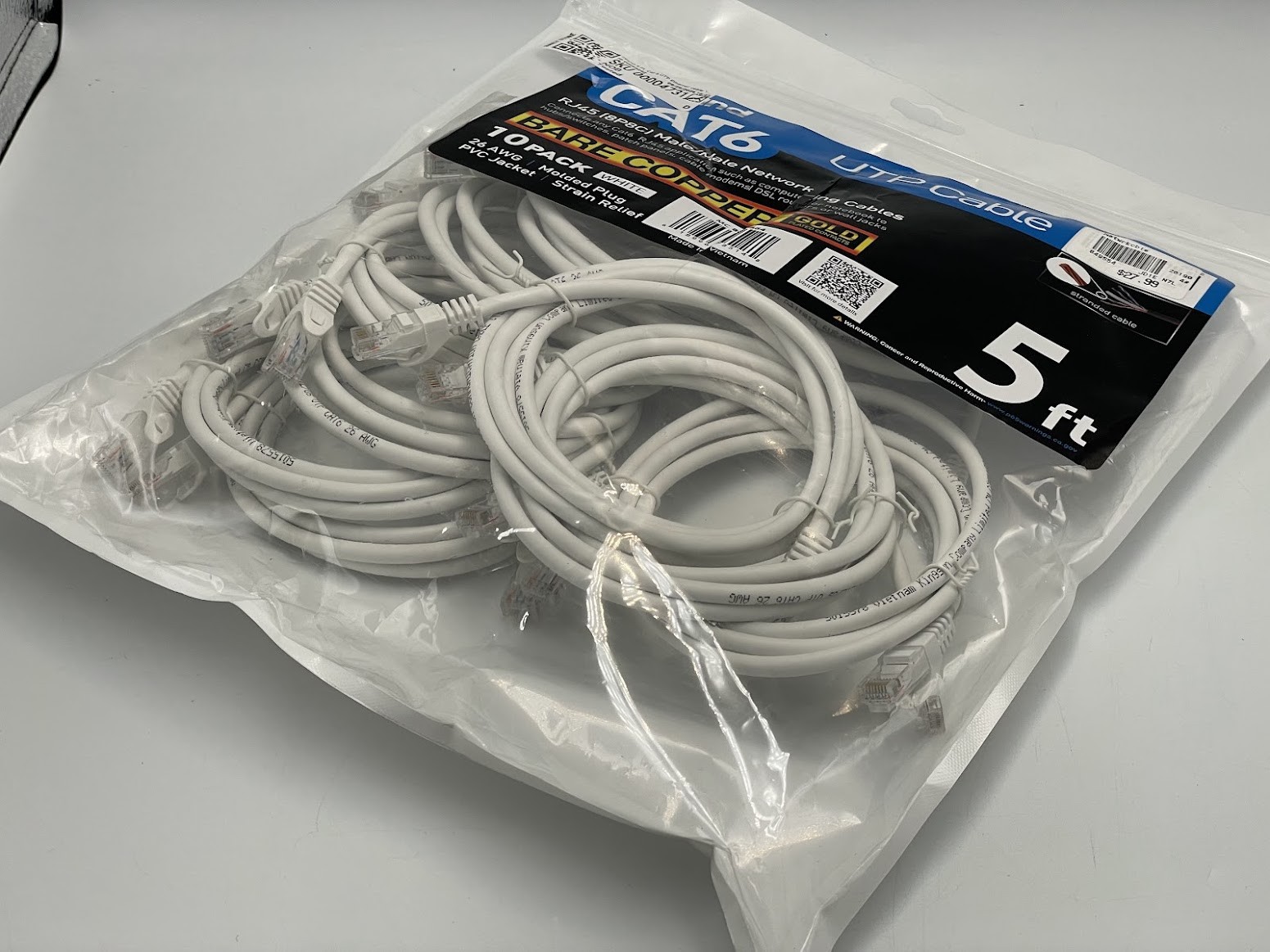 Inland 5 Ft. Cat 6 UTP Ethernet cable 10-Pack - White
