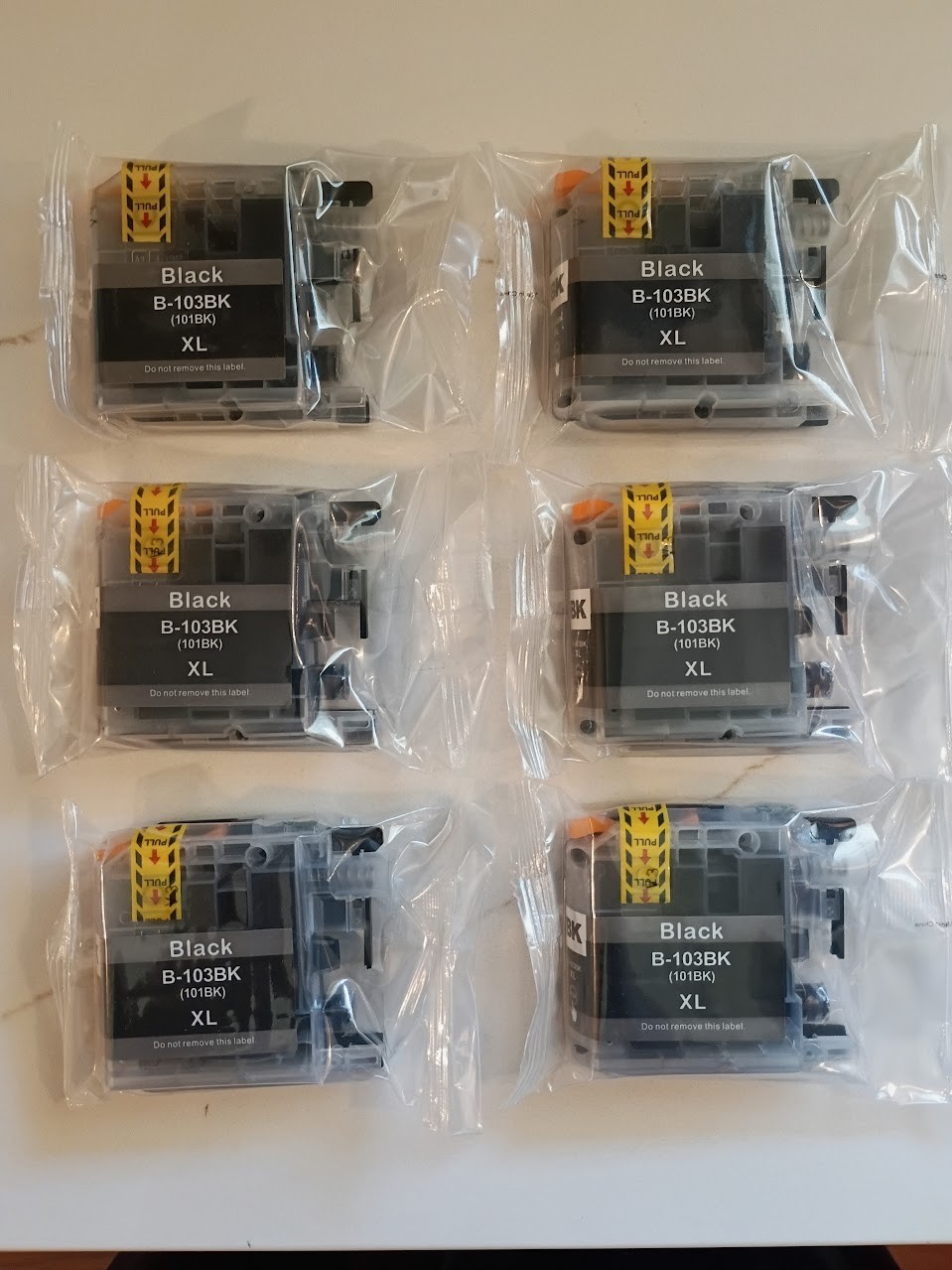 Lot of six (6) Unbranded Ink Cartridges B-103BK XL - Black (101BK) - Unopened