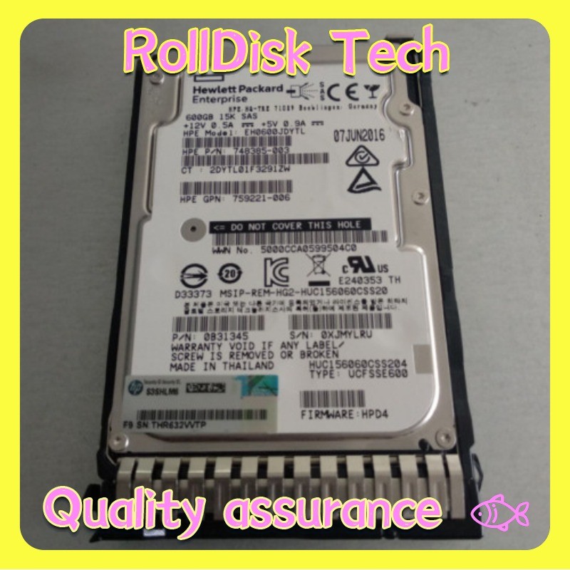 New HPE 759212-B21 759548-001 HP 600GB 12Gb/s 15K SFF 2.5" SAS SC HDD HARD DRIVE