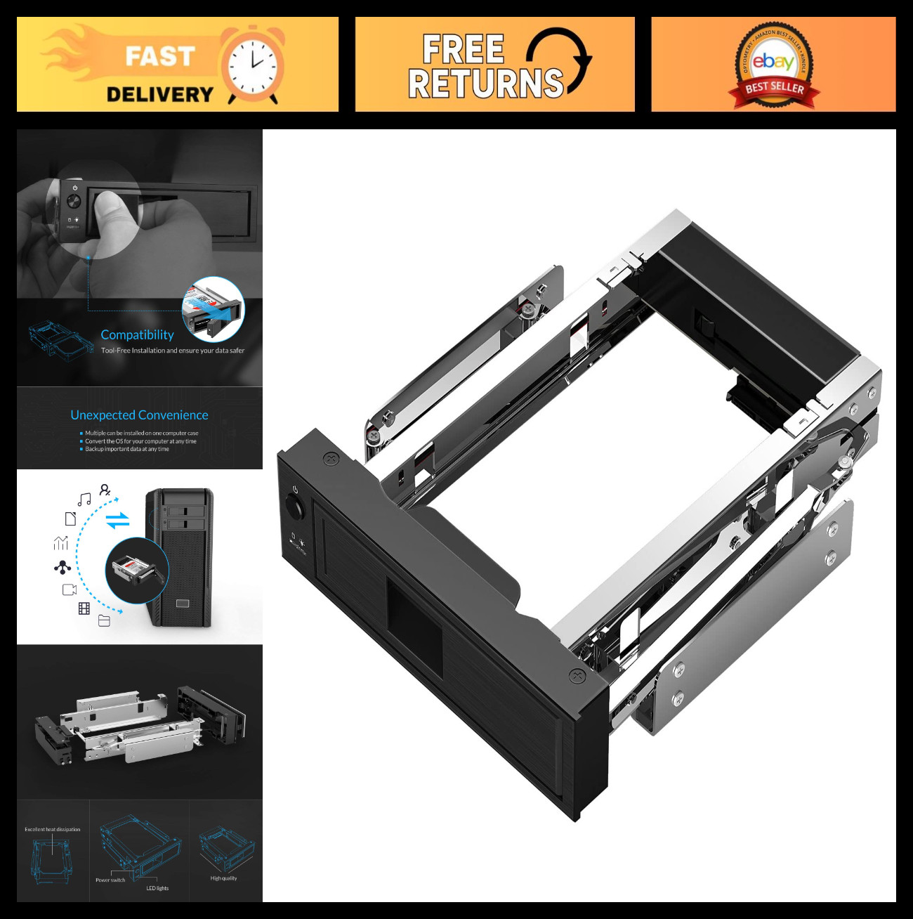 5.25" Trayless Hot Swap Mobile Rack for 3.5" SATA HDD/SSD Adapter - Internal Sto