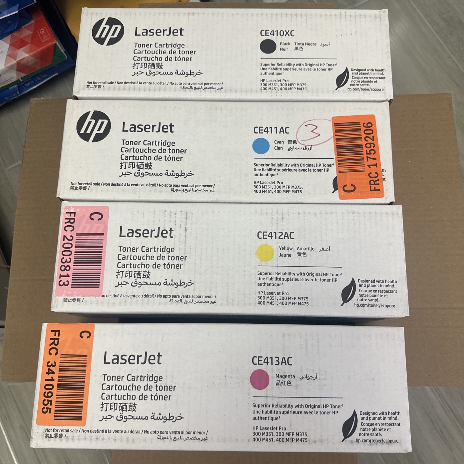 HP 305A CE411AC,CE413AC, CE412CA, CE410XC, C/M/Y/K Toner  LaserJet Pro 300