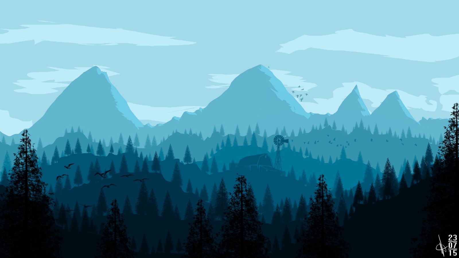 Landscape mountains forest trees 2015 animals sky clouds Custom Gaming Mat Desk