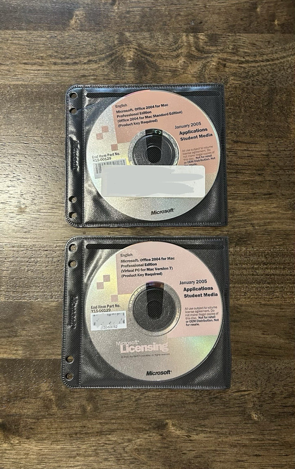 Microsoft Office Licensing Software Install Discs, Two CDs With Product Keys