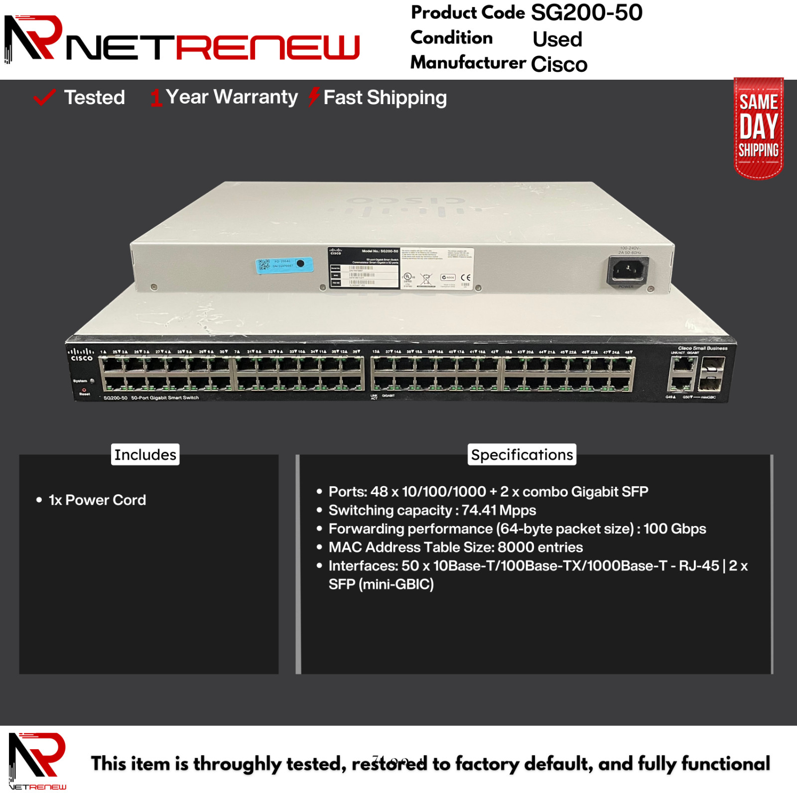 CISCO SG200-50 50 Port Gigabit Switch Tested