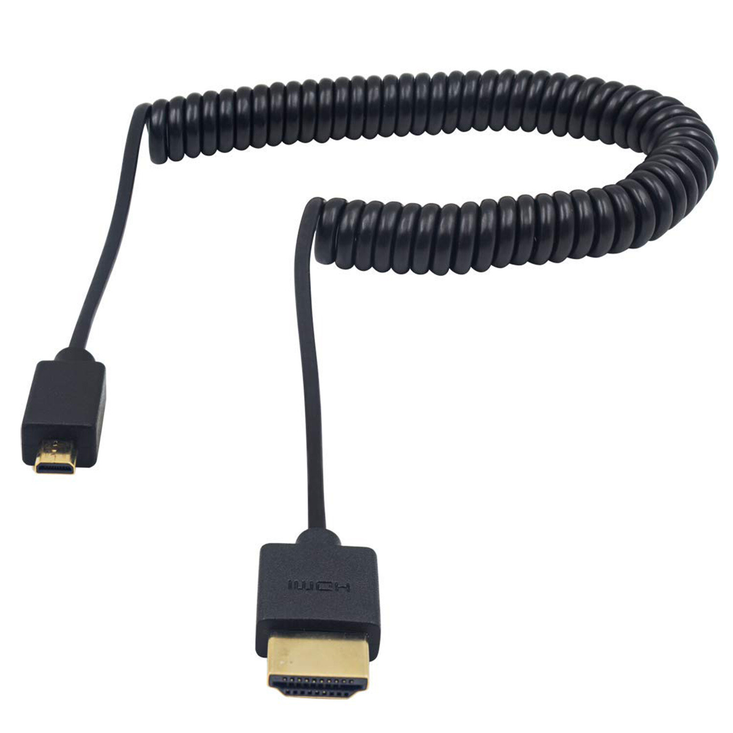 Micro HDMI Male to Full HDMI Coiled Adapter Cable Extreme Slim/Thin for 1080P 4K