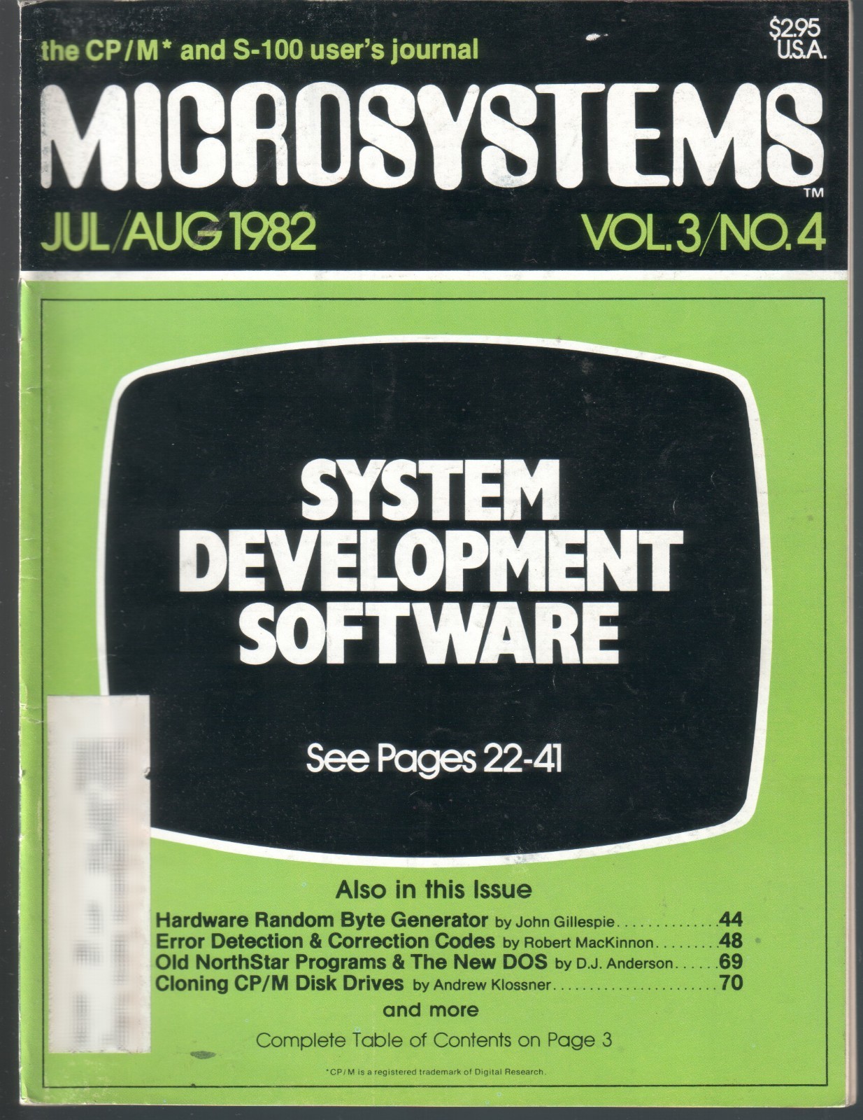 Microsystems CP/M and S-100 Users Journal Magazine Vol 3 No 4 July August 1984