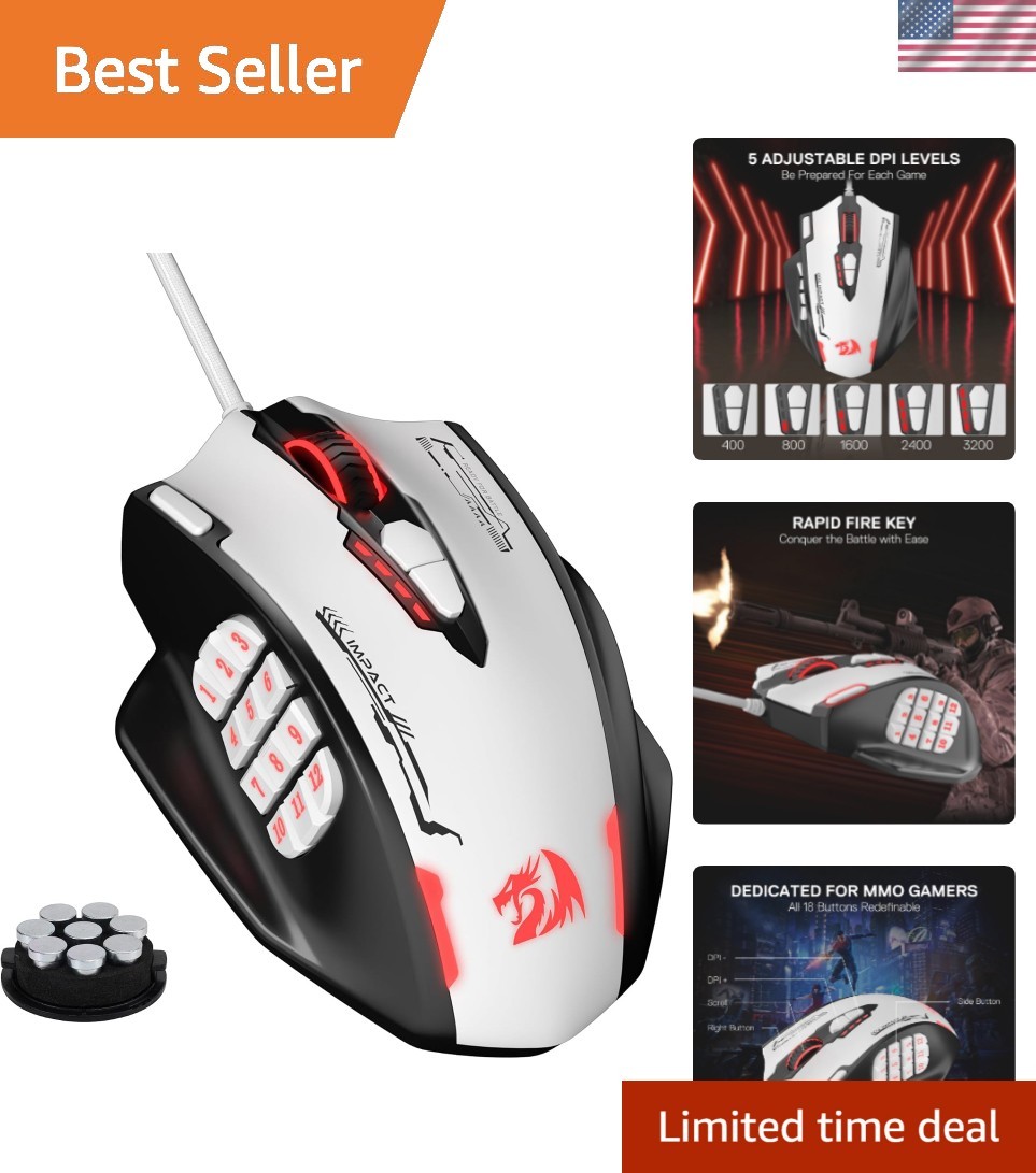 Ergonomic M908 Wired Gaming Mouse - 24000 DPI with RGB Lighting & 18 Buttons