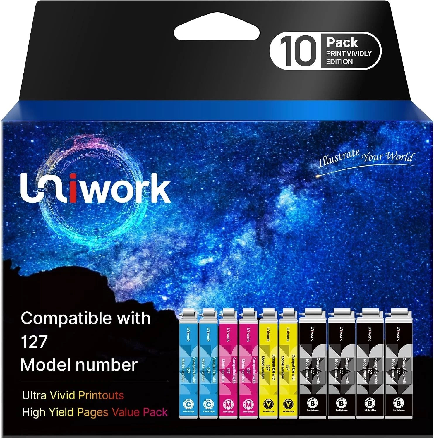 10 pack Uniwork 127 Ink Cartridge Replacement for Epson 127 Ink Cartridges T127