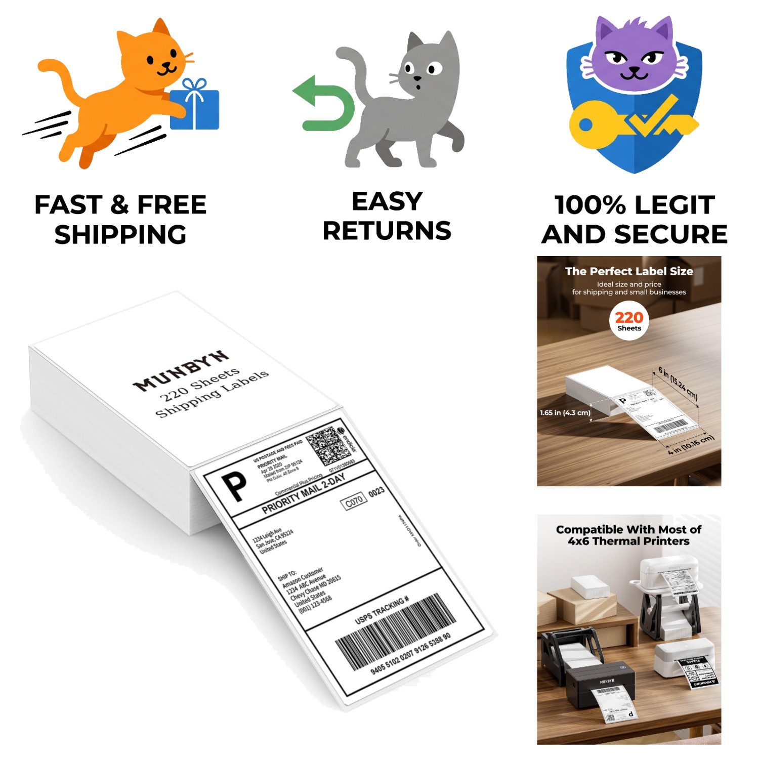 Versatile 4x6 Thermal Shipping Labels - 220 Sheets Plain White for All Platforms