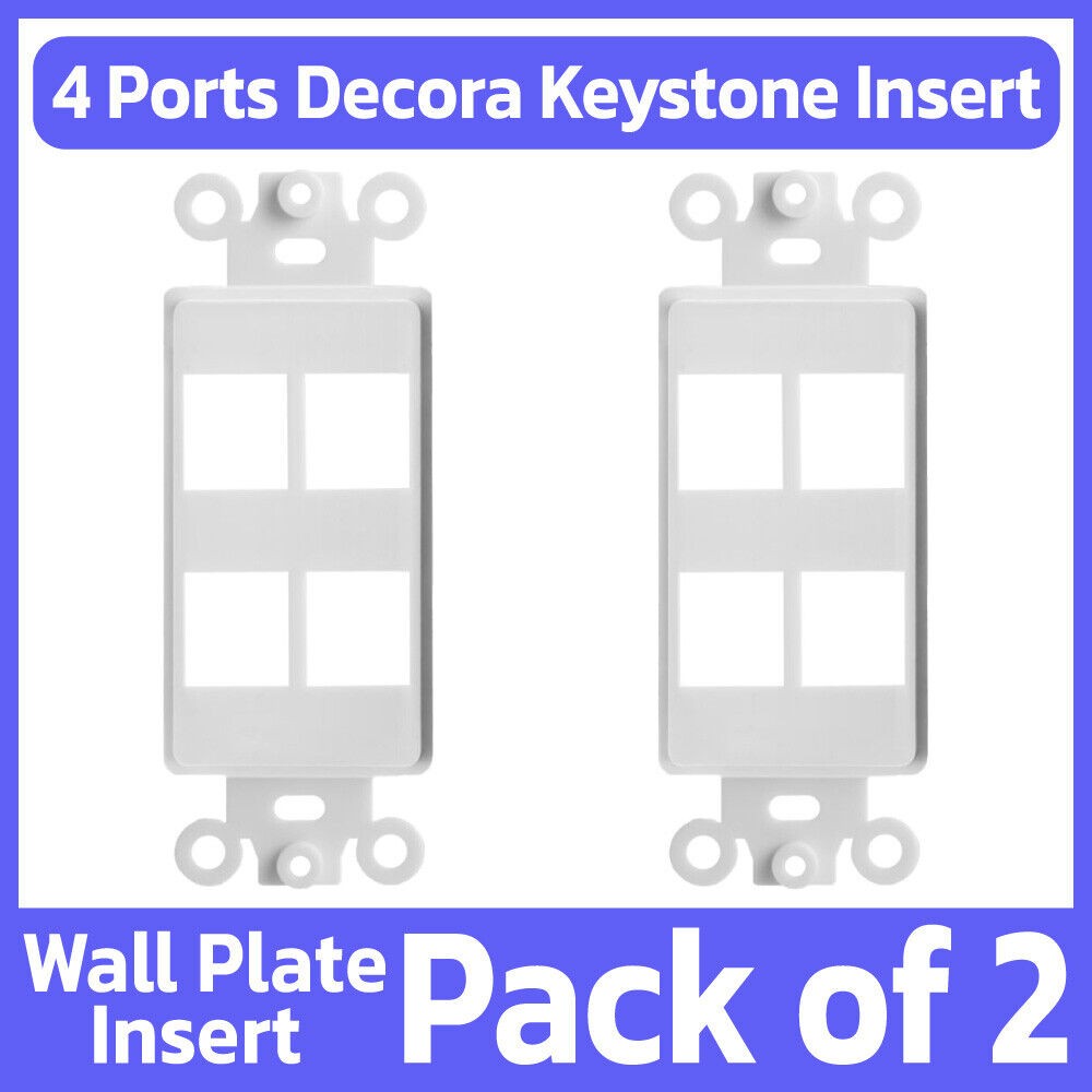 2 Pack Keystone Wall Plate Insert Four Port 4 Hole Jack fits Decora Wallplate