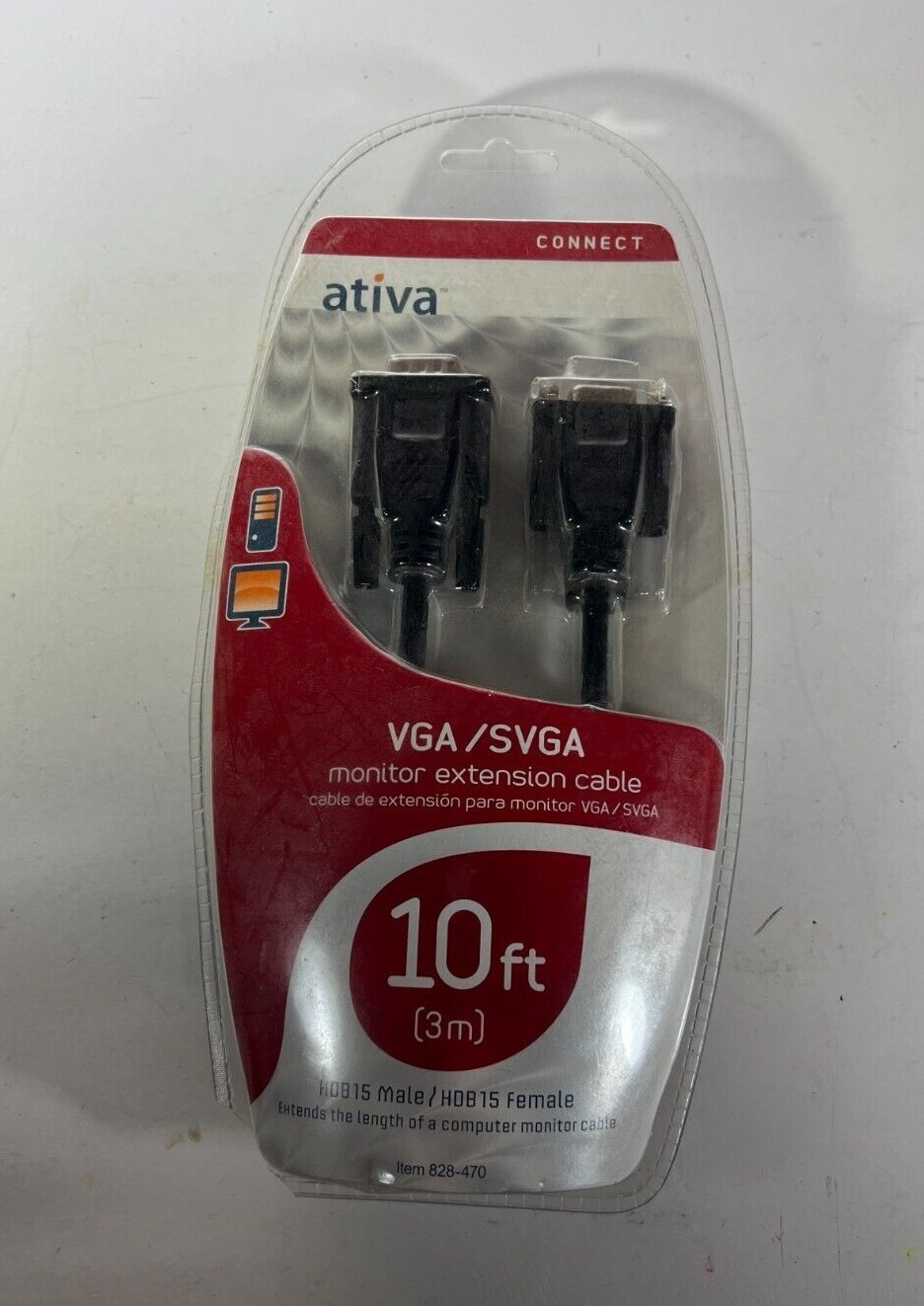 Ativa VGA/SVGA Monitor Cable 6 Feet HDB 15 Male/ HDB Male Connect Monitor to PC