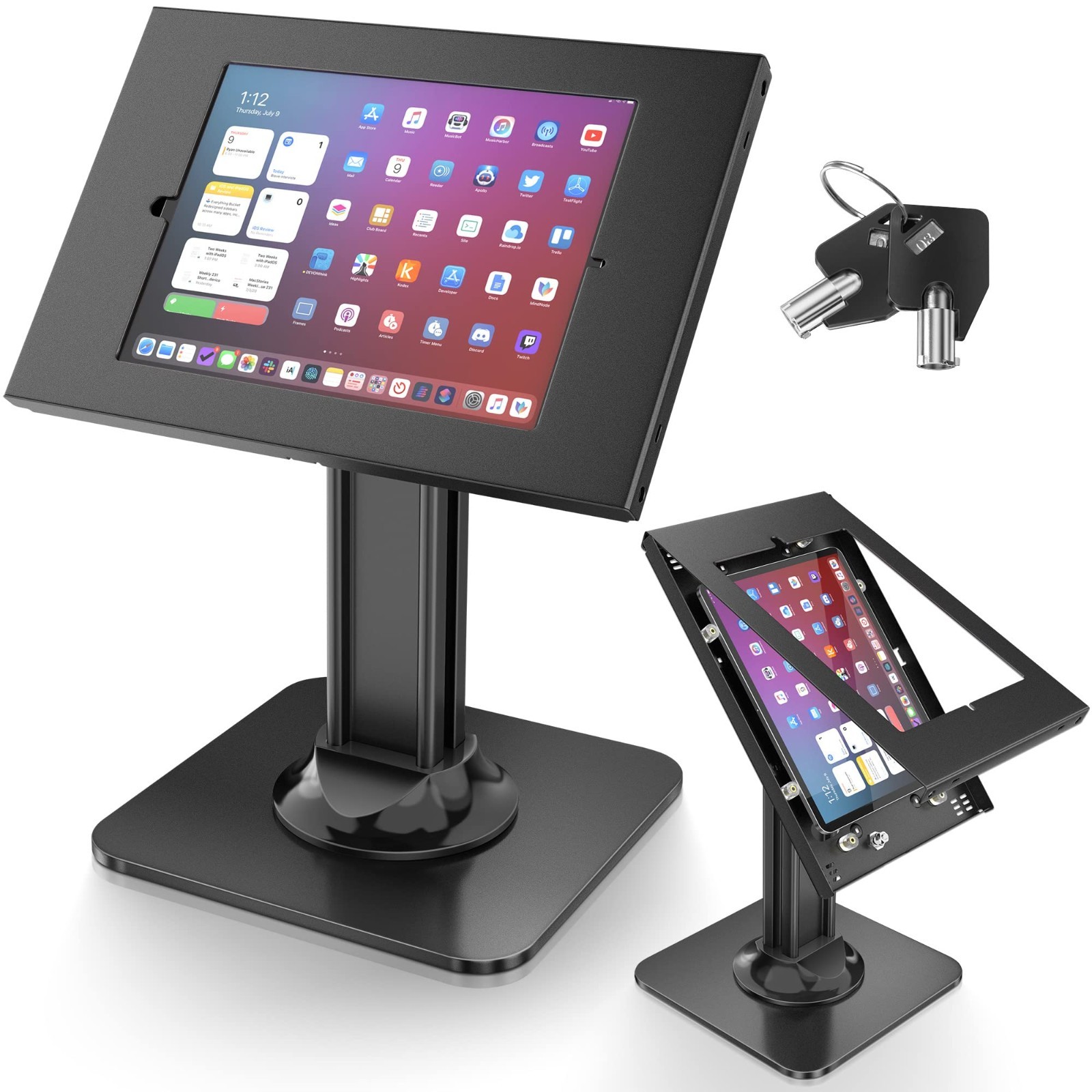 POS iPad Security Stand & Locking Tablet Holder Heavy Duty Base, 360° Swivel