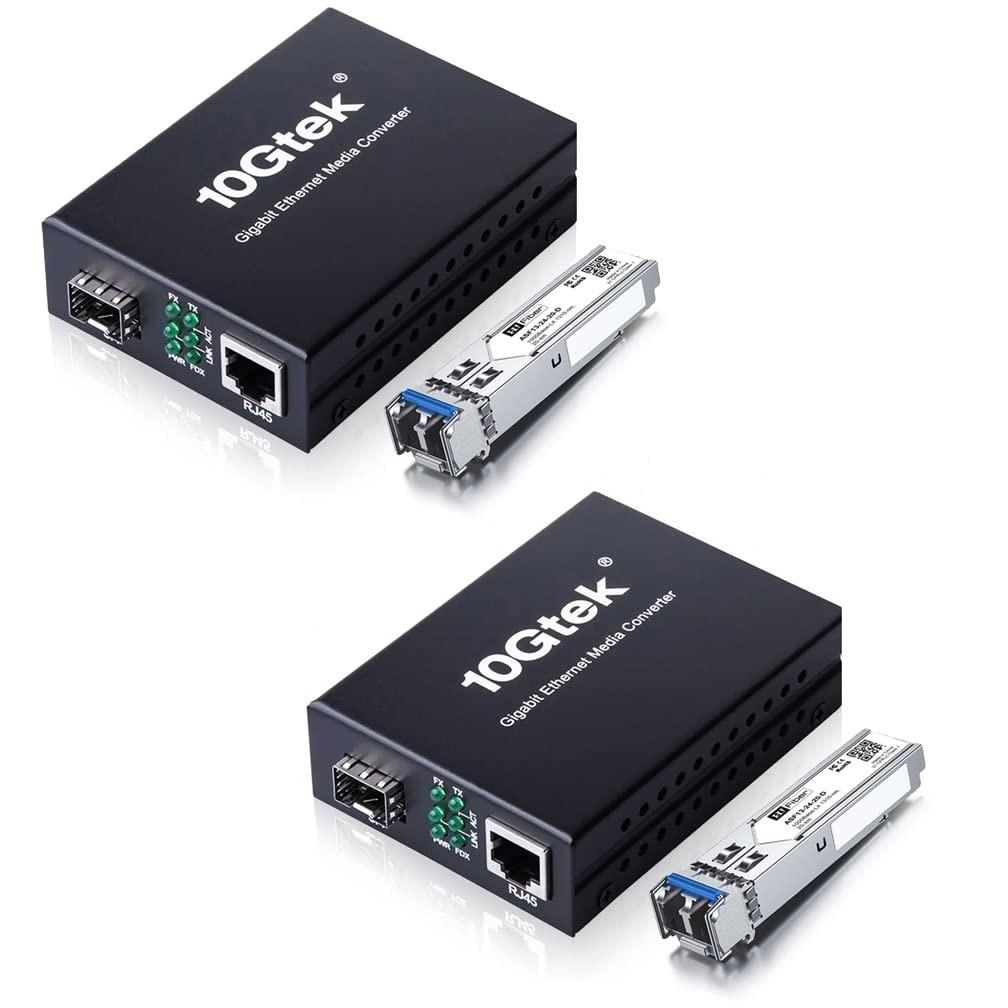 A Pair of Gigabit Single Mode LC Fiber Media Converter, with 2 Pcs SFP LX Module