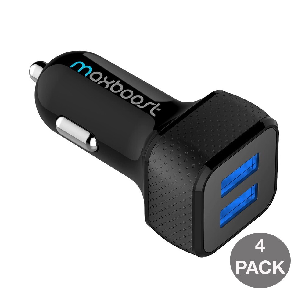 Maxboost USB Car Charger 4 Pack ,  4.8A/24W [Black] Compatible iPhone, Android