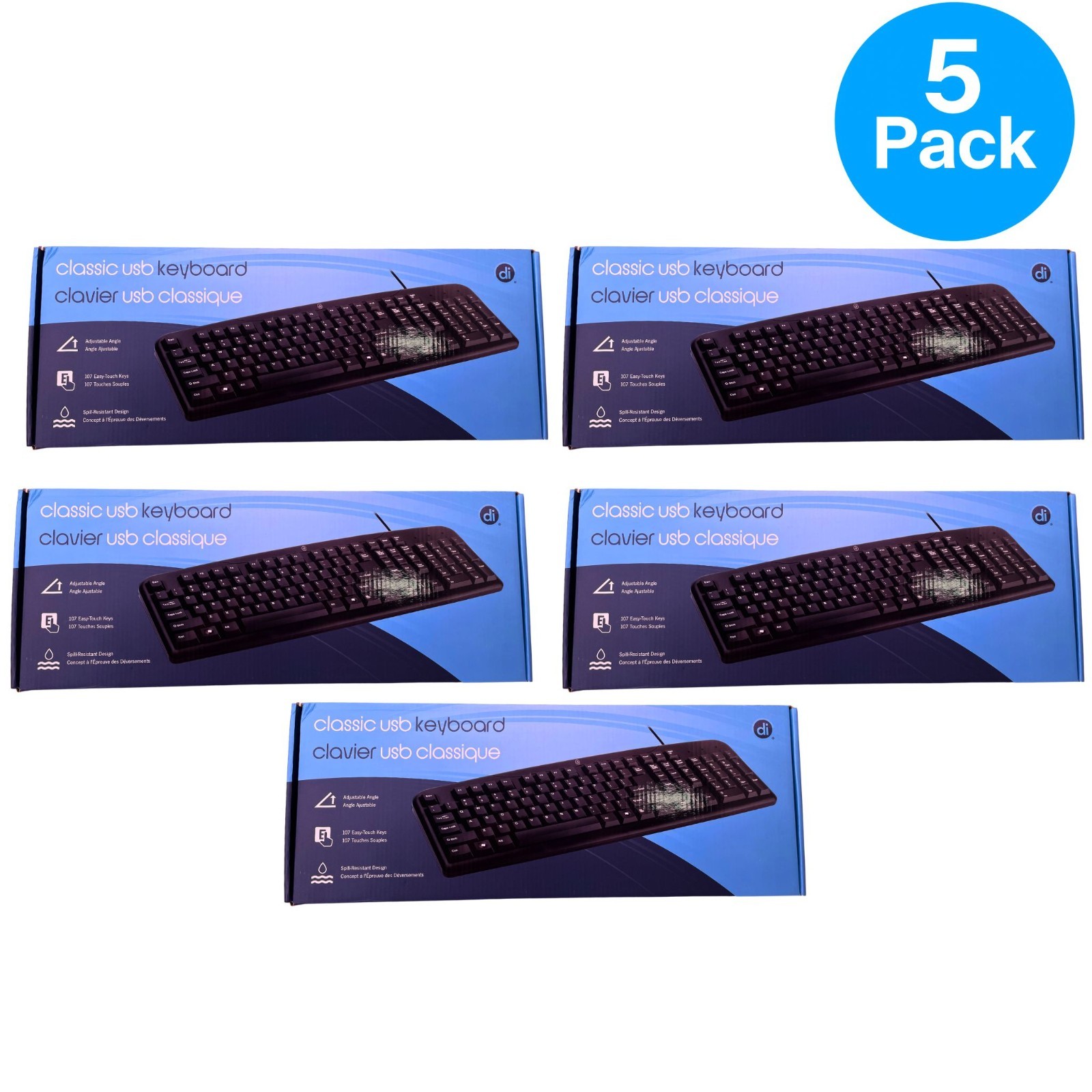Digital Innovations Classic USB Keyboard Full Size Wired 107 Keys 5 Pack New