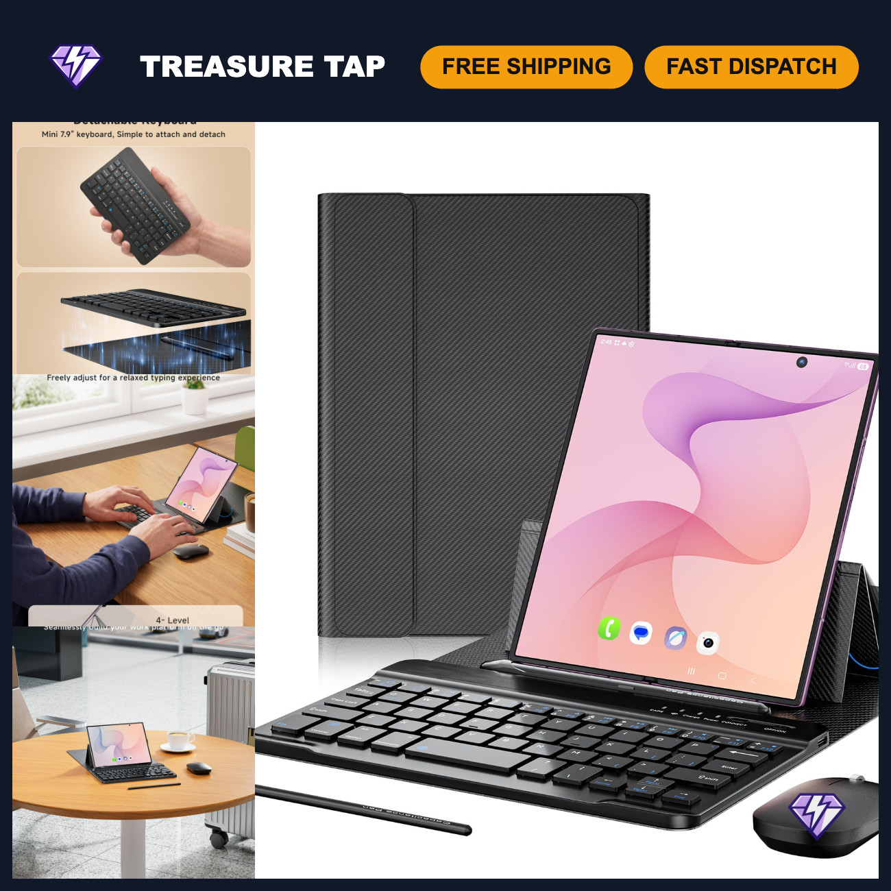 4-in-1 Mini Wireless Keyboard Case for Galaxy Z Fold 8/7/6/5 - Slim, Portable, M