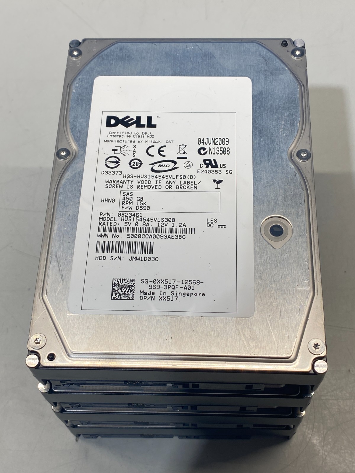 LOT OF 4 Dell HGST 450GB 15K RPM 3.5" SAS HDD HUS154545VLS300 XX517
