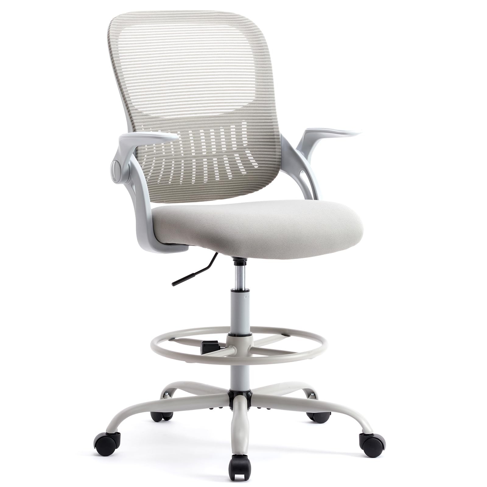Tall Drafting Chair High Office Desk Lumbar Support Grey 5BGYSW11 Sweetcrispy