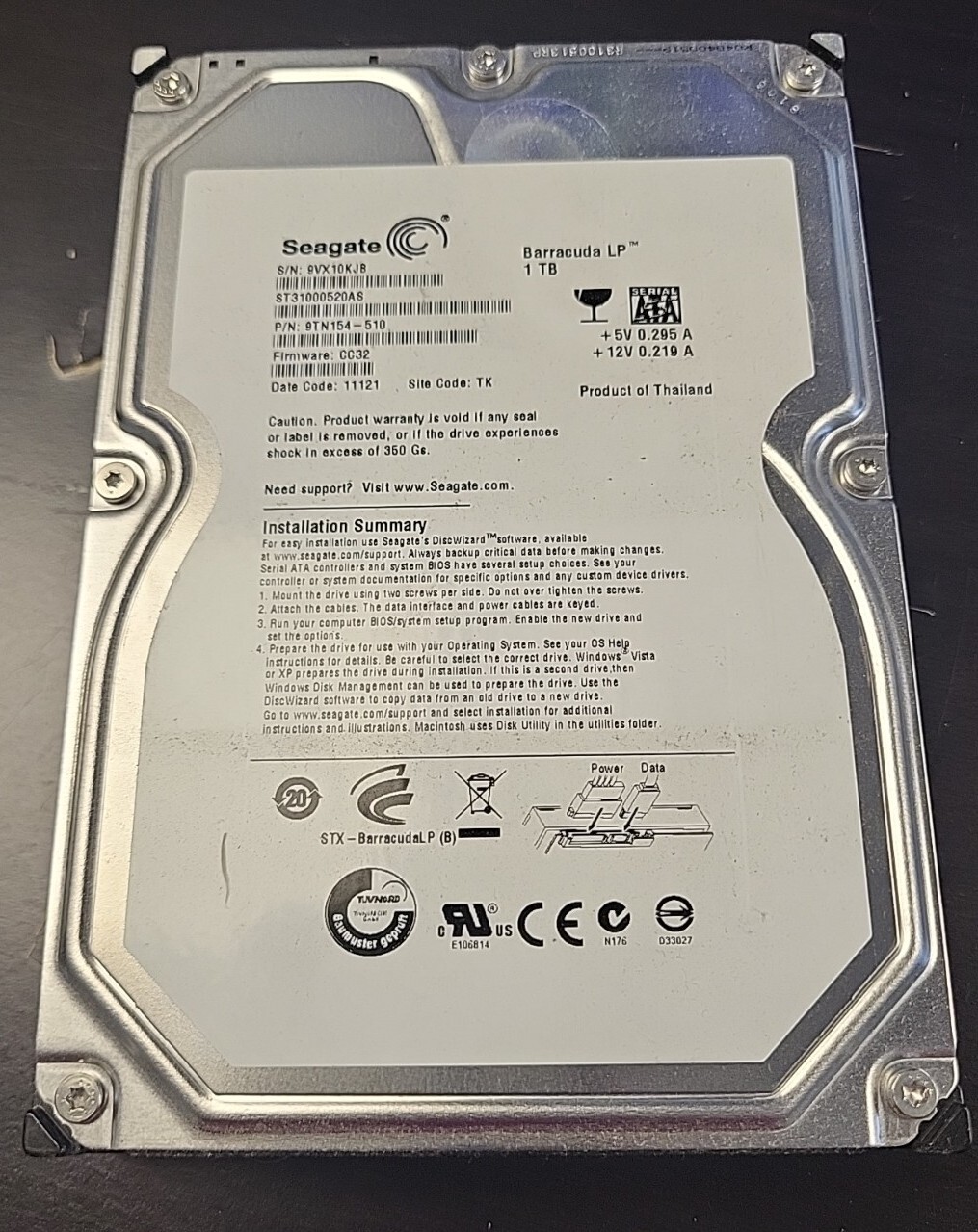 ST31000520AS 9TN154-510 FW:CC32 EXTENDED FORMAT TESTED Seagate 1TB SATA 3.5 HDD
