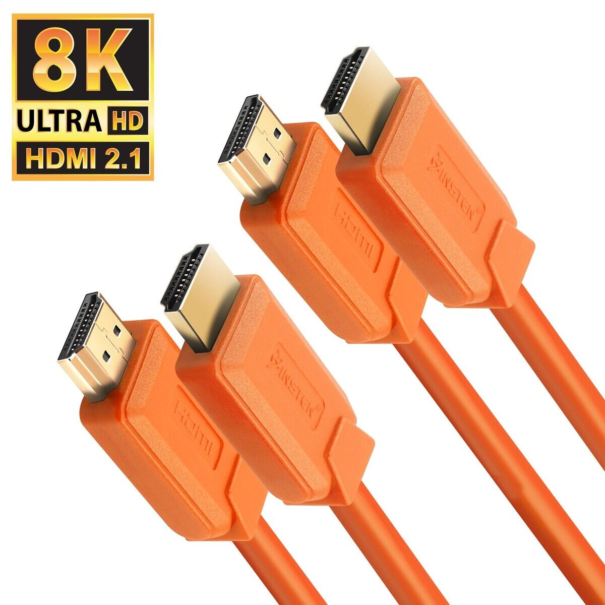 2 Pack HDMI Cable, 2.1 Version, 8K 60Hz, 48Gbps, Gold Connectors, 1.5ft , Orange