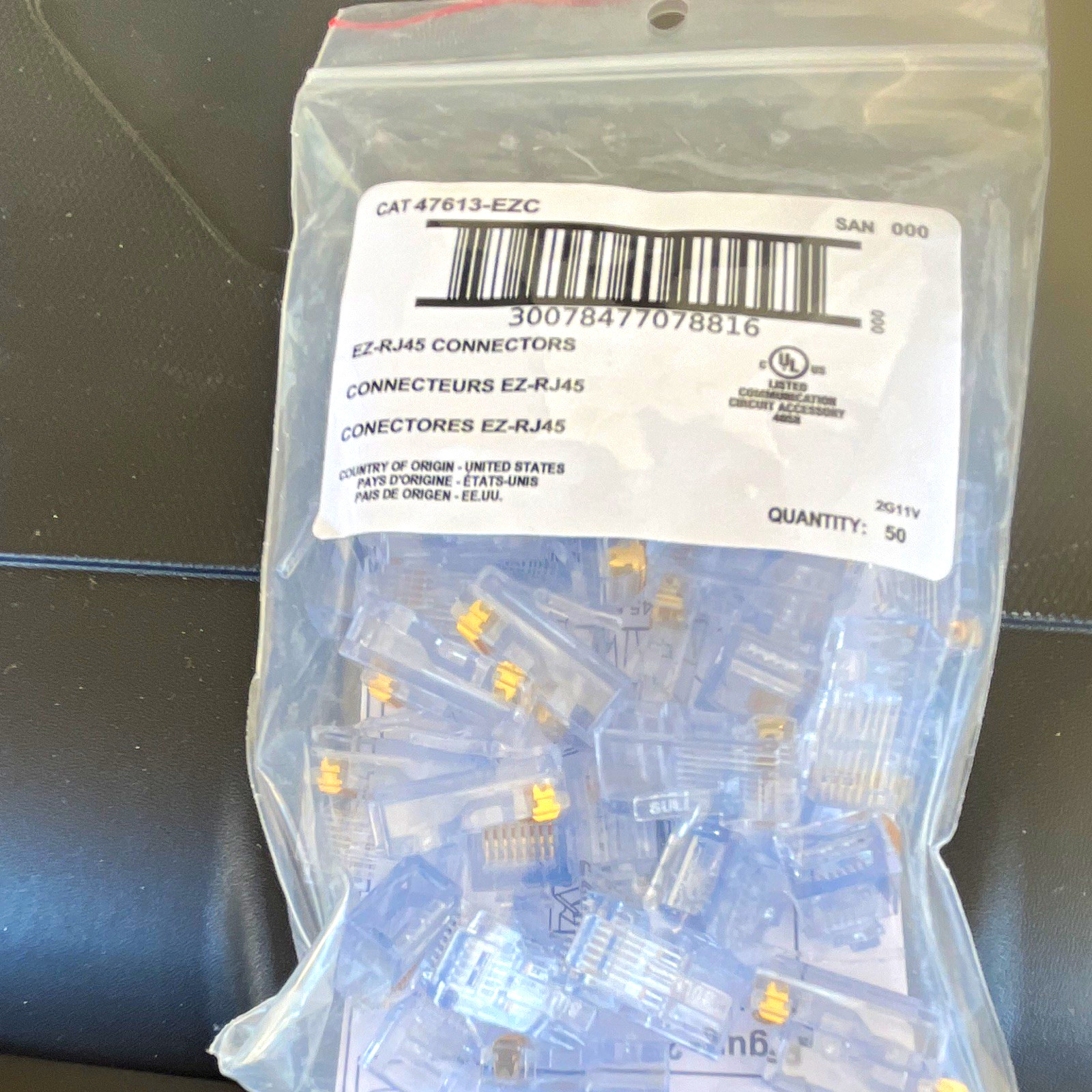 Leviton 47613-EZC EZ-RJ45 Connector RJ45 to RJ45, Clear, Qty 50