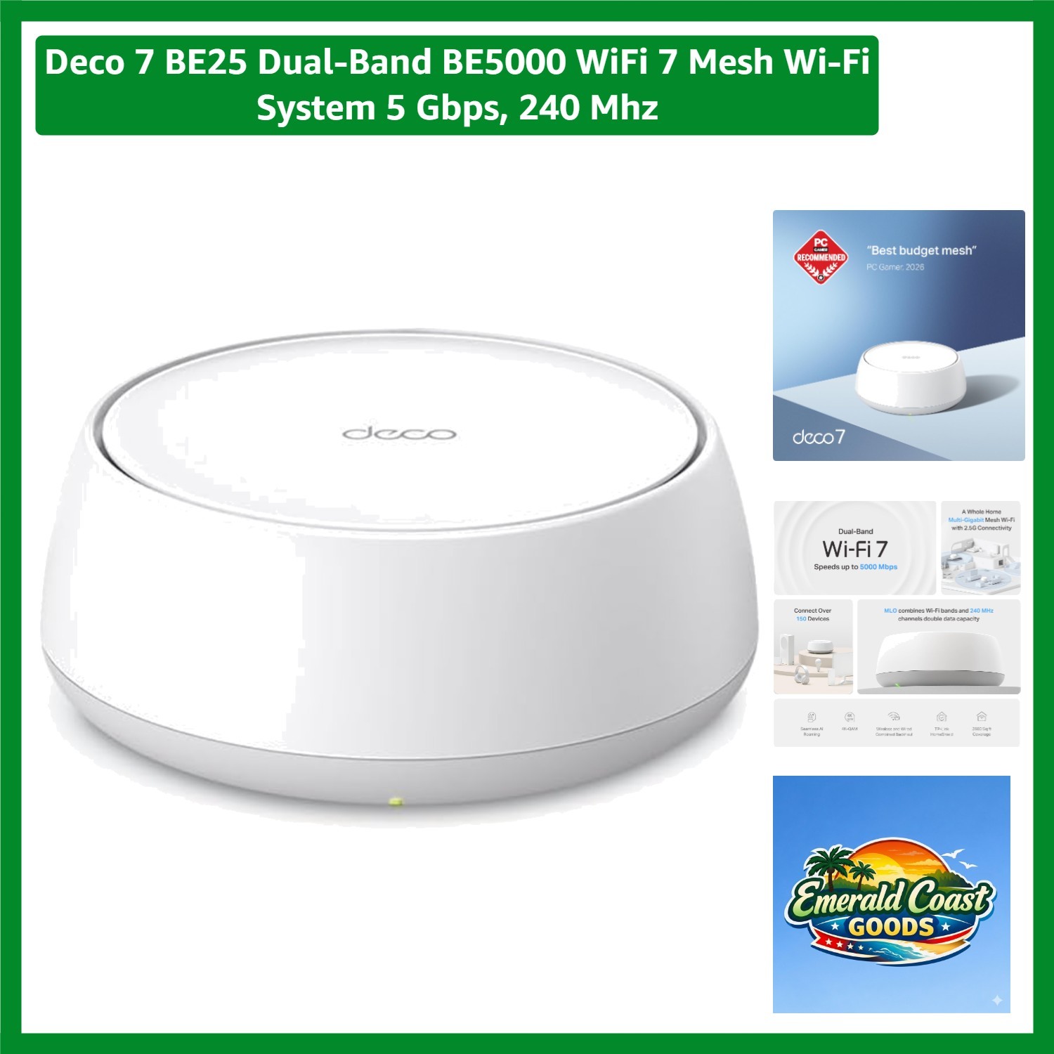 Deco 7 BE25 Dual-Band BE5000 WiFi 7 Mesh Wi-Fi System 5 Gbps, 240 Mhz
