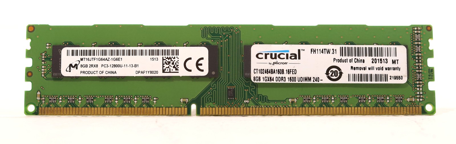 Micron 8GB 2Rx8 PC3-12800U-11-13-B1 Non-ECC Unbuffered RAM MT16JTF1G64AZ-1G6E1