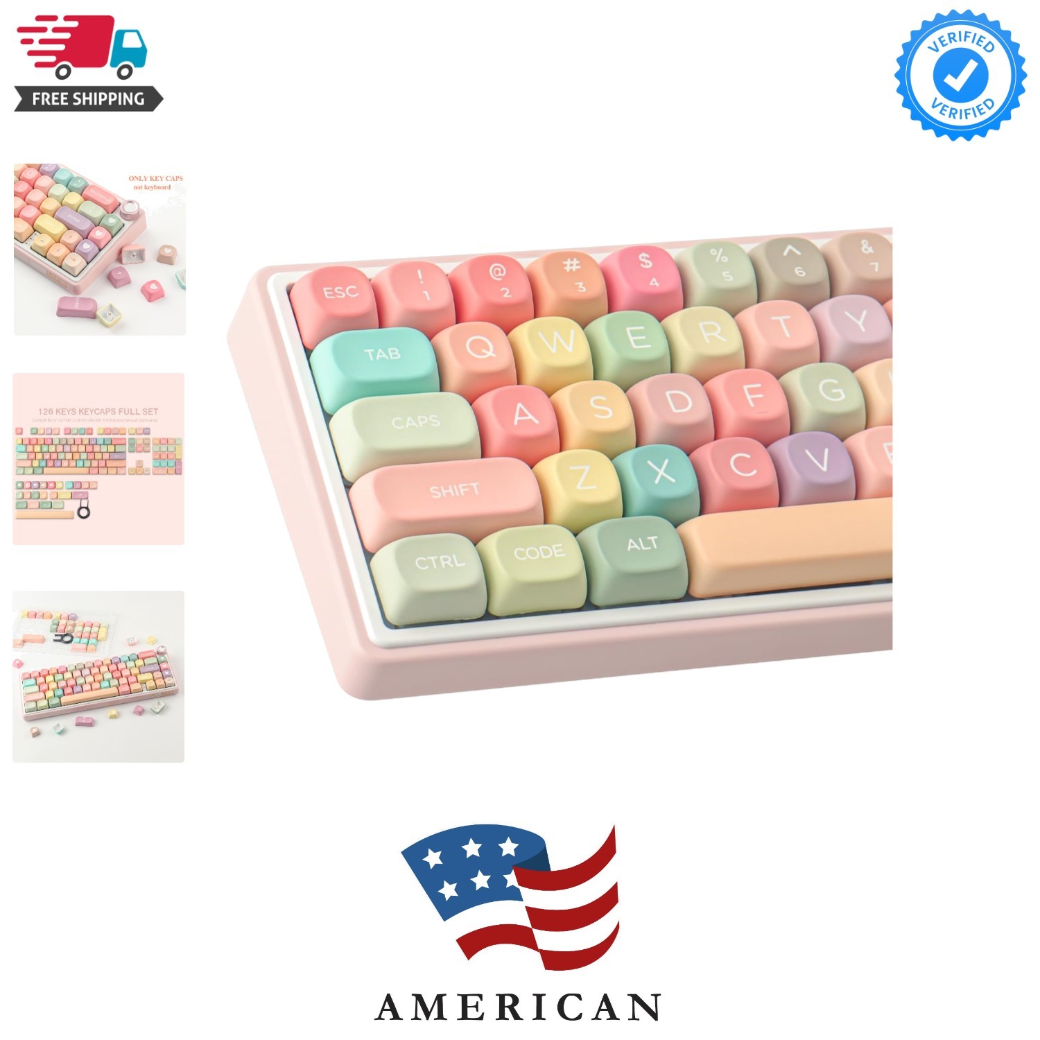 PBT Keycaps 126 Keys MOA Profile Cute Keycap Dye-Sublimation Rainbow Candy Ke...