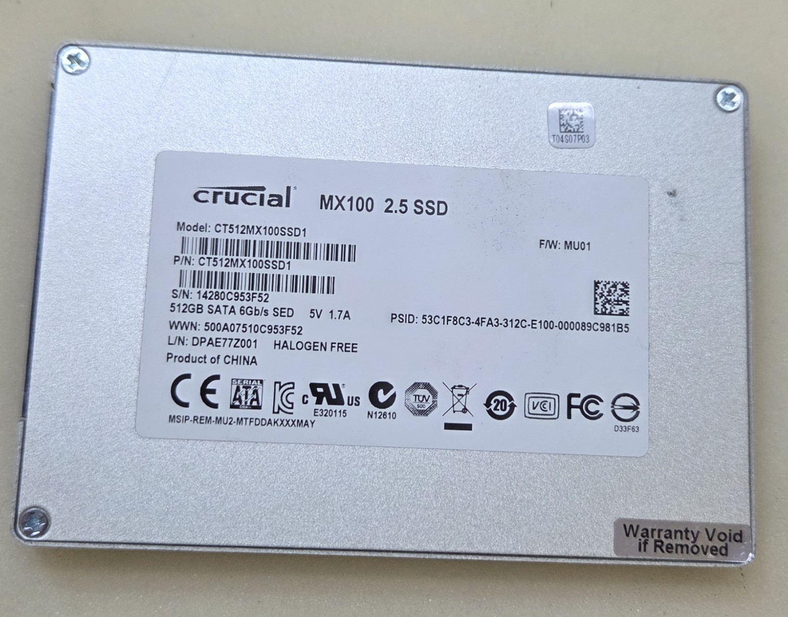 Crucial MX100 512GB 2.5" SATA SSD CT512MX100SSD1