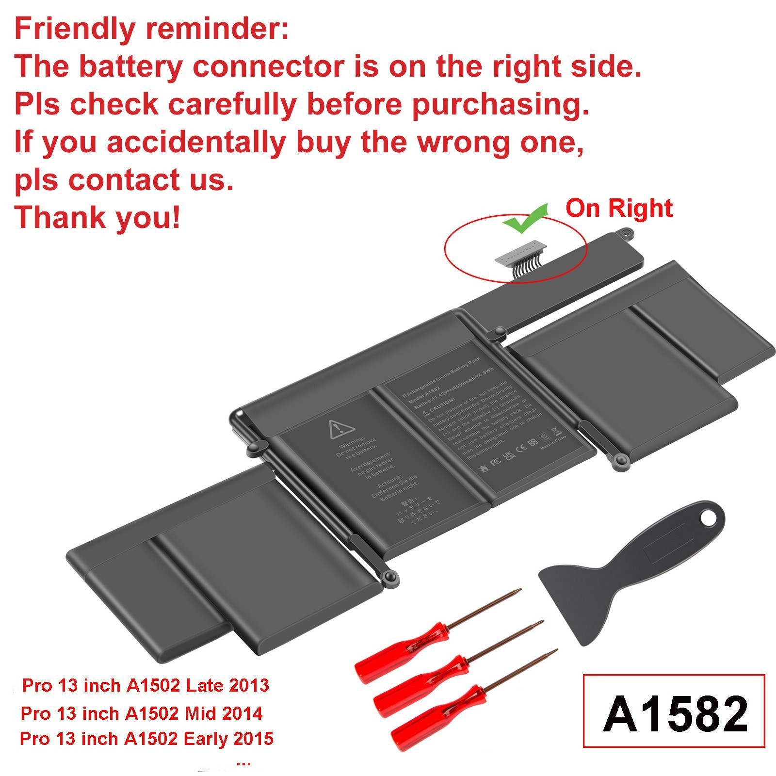 ✅LOT 1-50 A1582 A1502 Battery for MacBook Pro 13'' Early 2015 Mid 2014 Late 2013