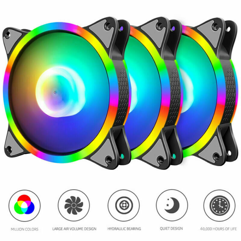 3 Pack LED RGB Game PC Computer Case Cooling Fan 4 Pin 120mm Quiet Rainbow Light